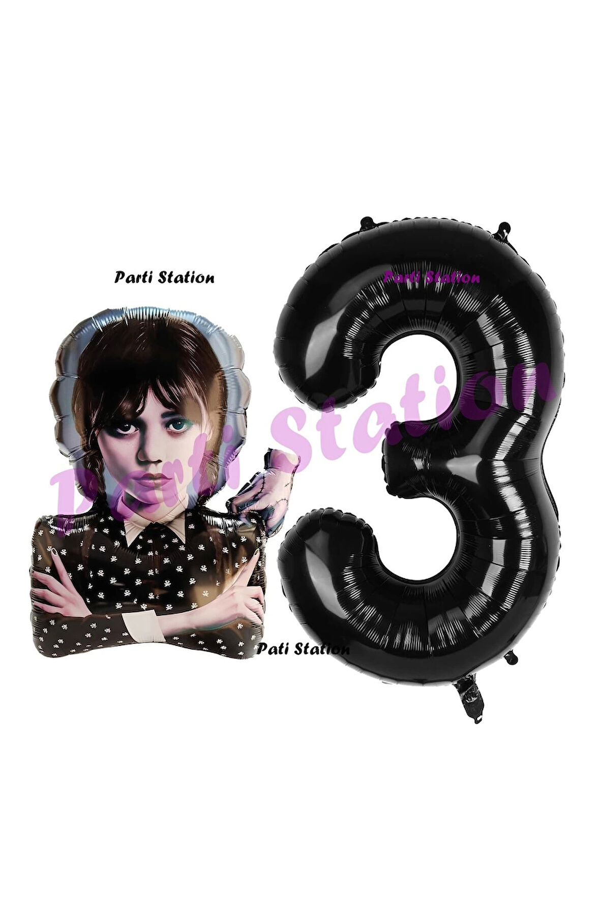 Wednesday 4 Yaş Balon ve Siyah Rakam Balon Doğum Günü Parti Set Wednesday Addams Balon