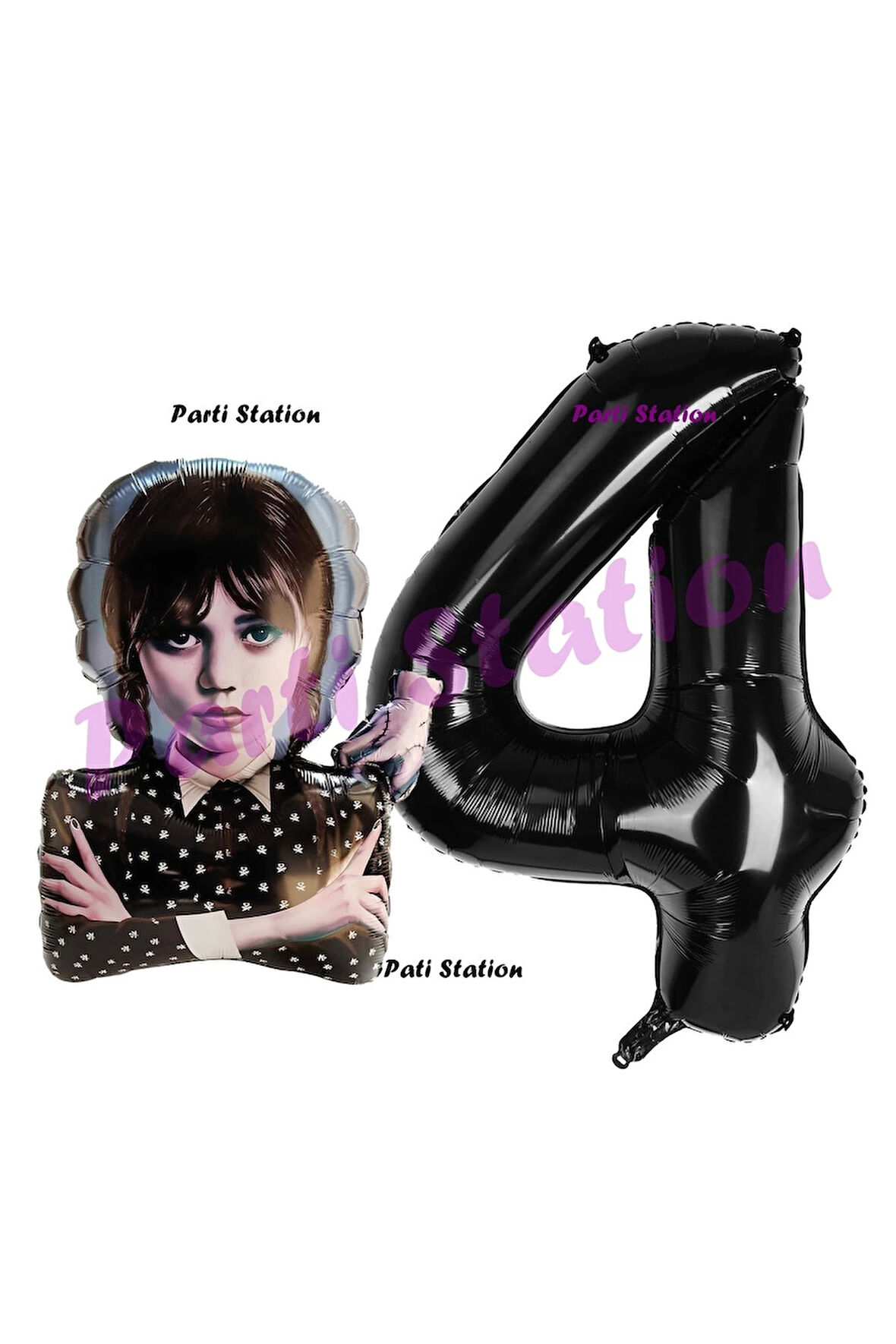 Wednesday 4 Yaş Balon ve Siyah Rakam Balon Doğum Günü Parti Set Wednesday Addams Balon