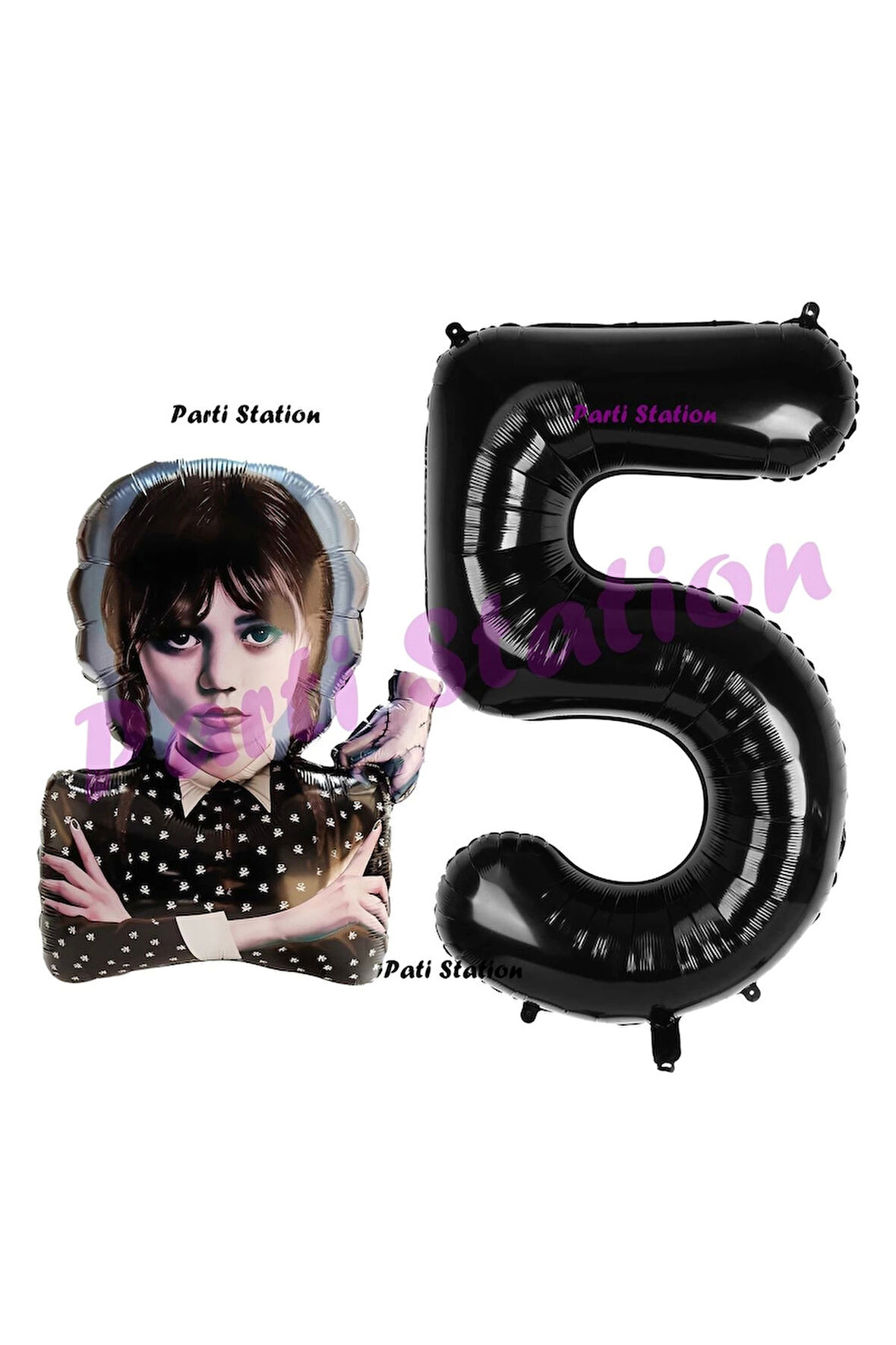 Wednesday 4 Yaş Balon ve Siyah Rakam Balon Doğum Günü Parti Set Wednesday Addams Balon