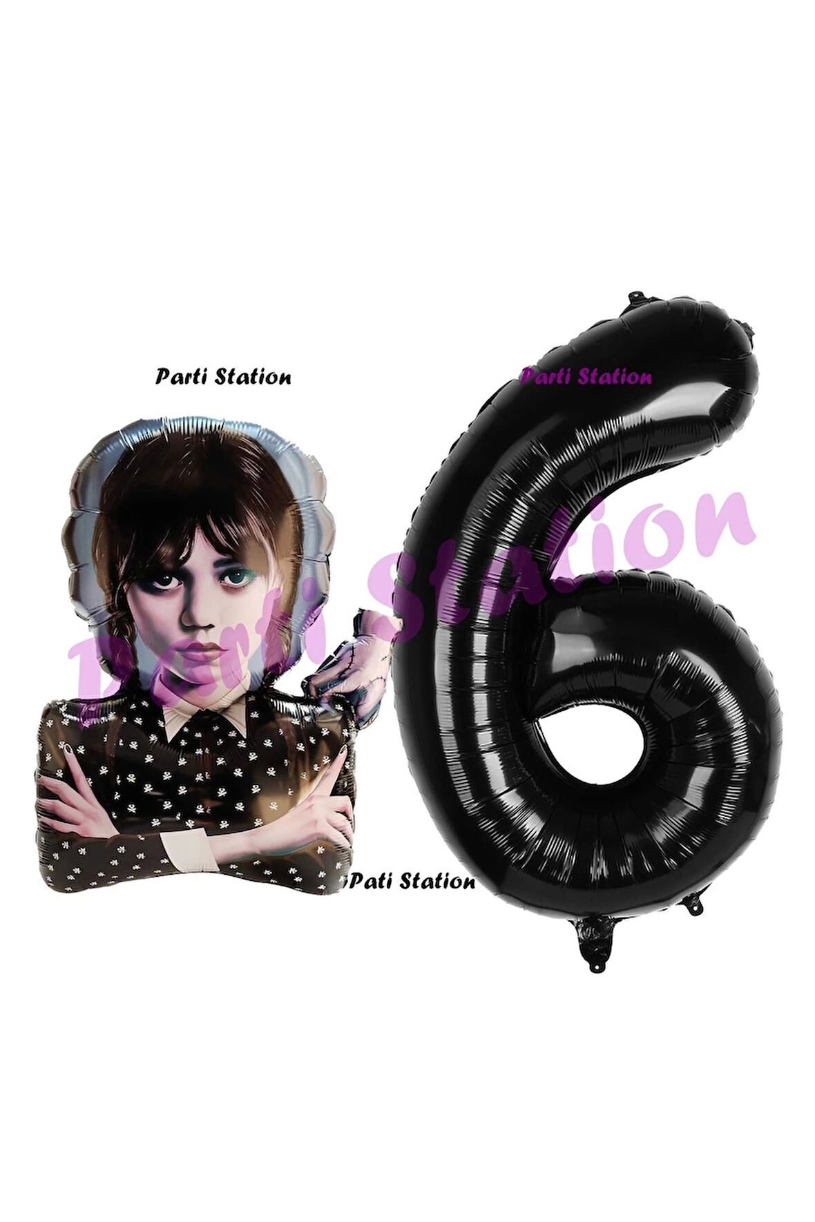 Wednesday 4 Yaş Balon ve Siyah Rakam Balon Doğum Günü Parti Set Wednesday Addams Balon