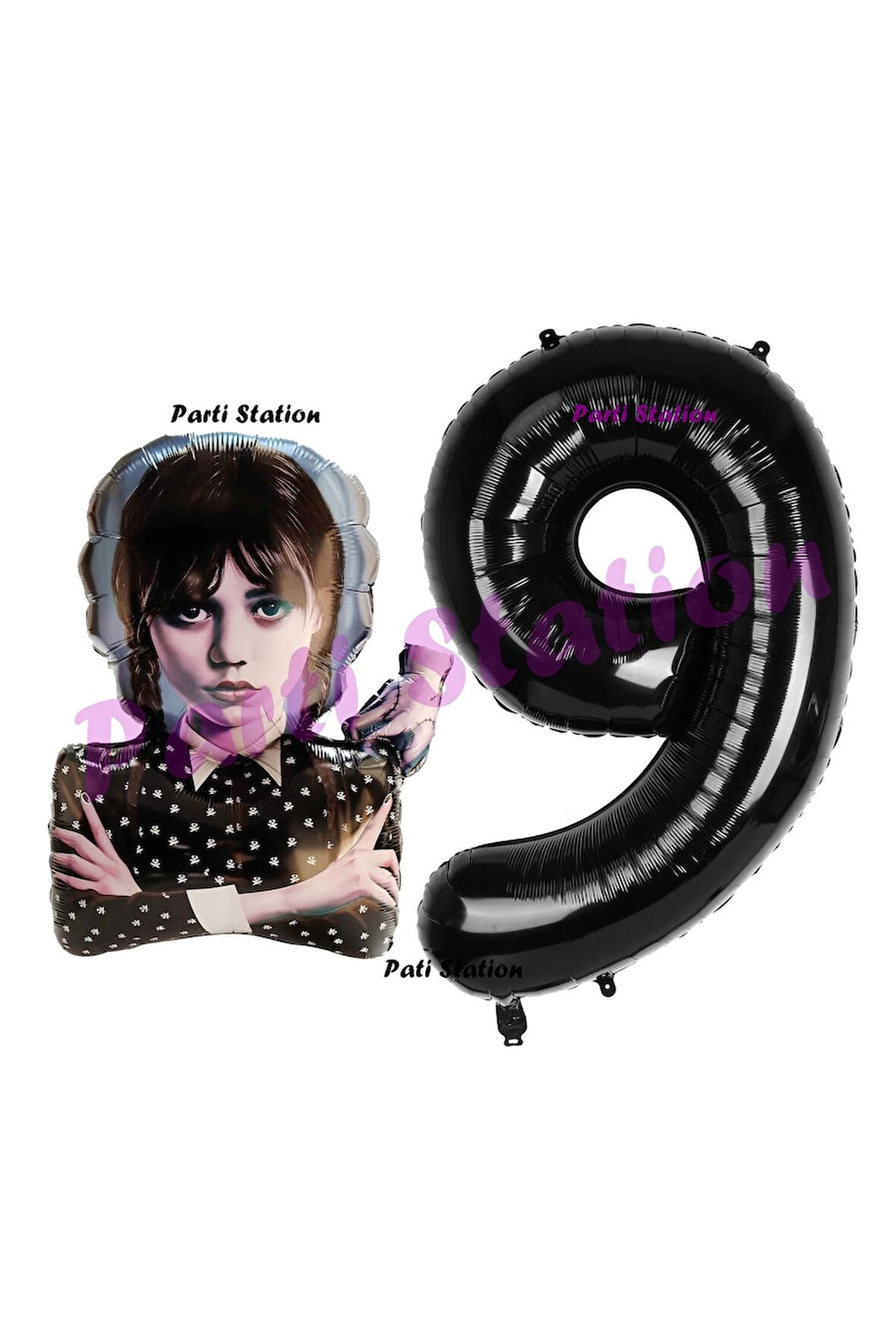 Wednesday 4 Yaş Balon ve Siyah Rakam Balon Doğum Günü Parti Set Wednesday Addams Balon