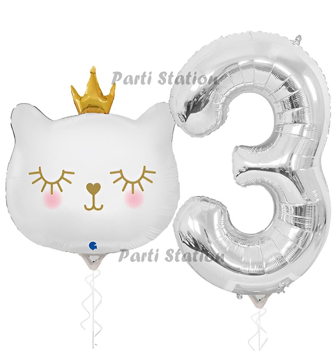 Beyaz Kedi 3 Yaş Doğum Günü Balon Set White Cat White Kitty Konsept Parti Balon Set Beyaz Kedi Tema