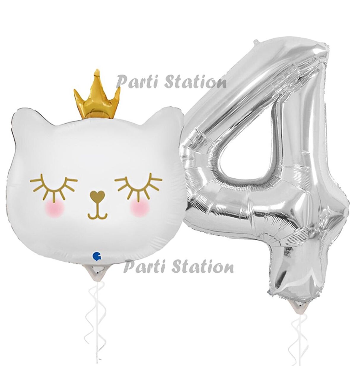 Beyaz Kedi 4 Yaş Doğum Günü Balon Set White Cat White Kitty Konsept Parti Balon Set Beyaz Kedi Tema