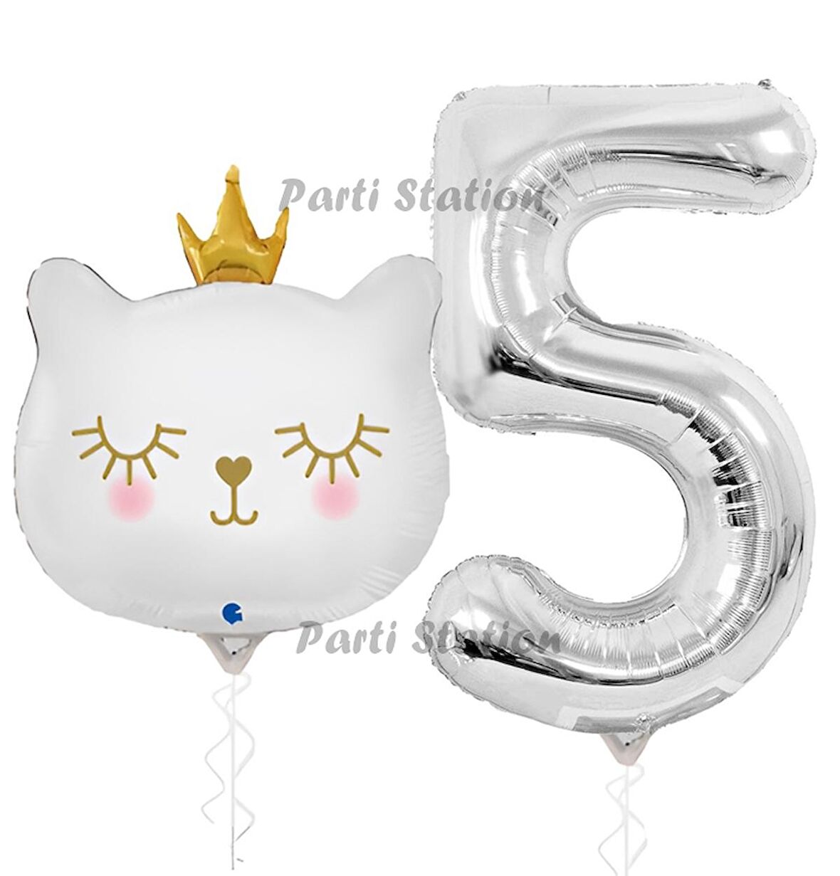 Beyaz Kedi 5 Yaş Doğum Günü Balon Set White Cat White Kitty Konsept Parti Balon Set Beyaz Kedi Tema