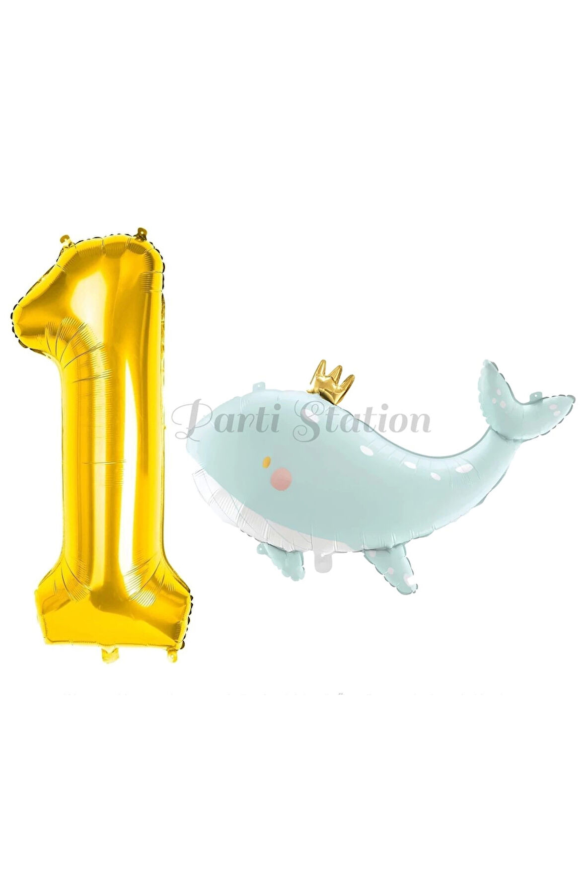 Sevimli Yeşil Balina 6 Yaş Balon Set Deniz Okyanus Canlıları Konsept Balon ve Gold Rakam Balon
