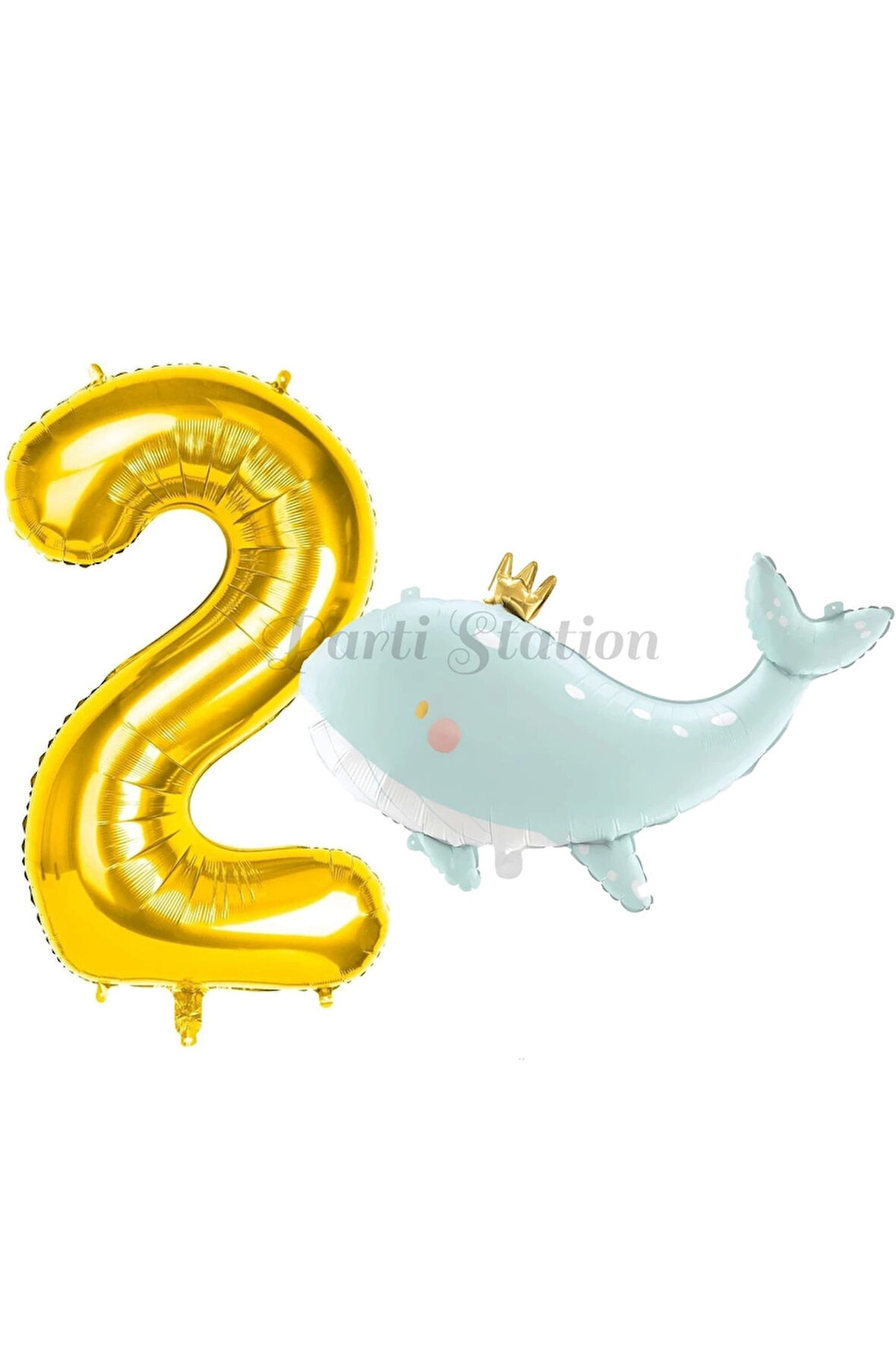 Sevimli Yeşil Balina 6 Yaş Balon Set Deniz Okyanus Canlıları Konsept Balon ve Gold Rakam Balon