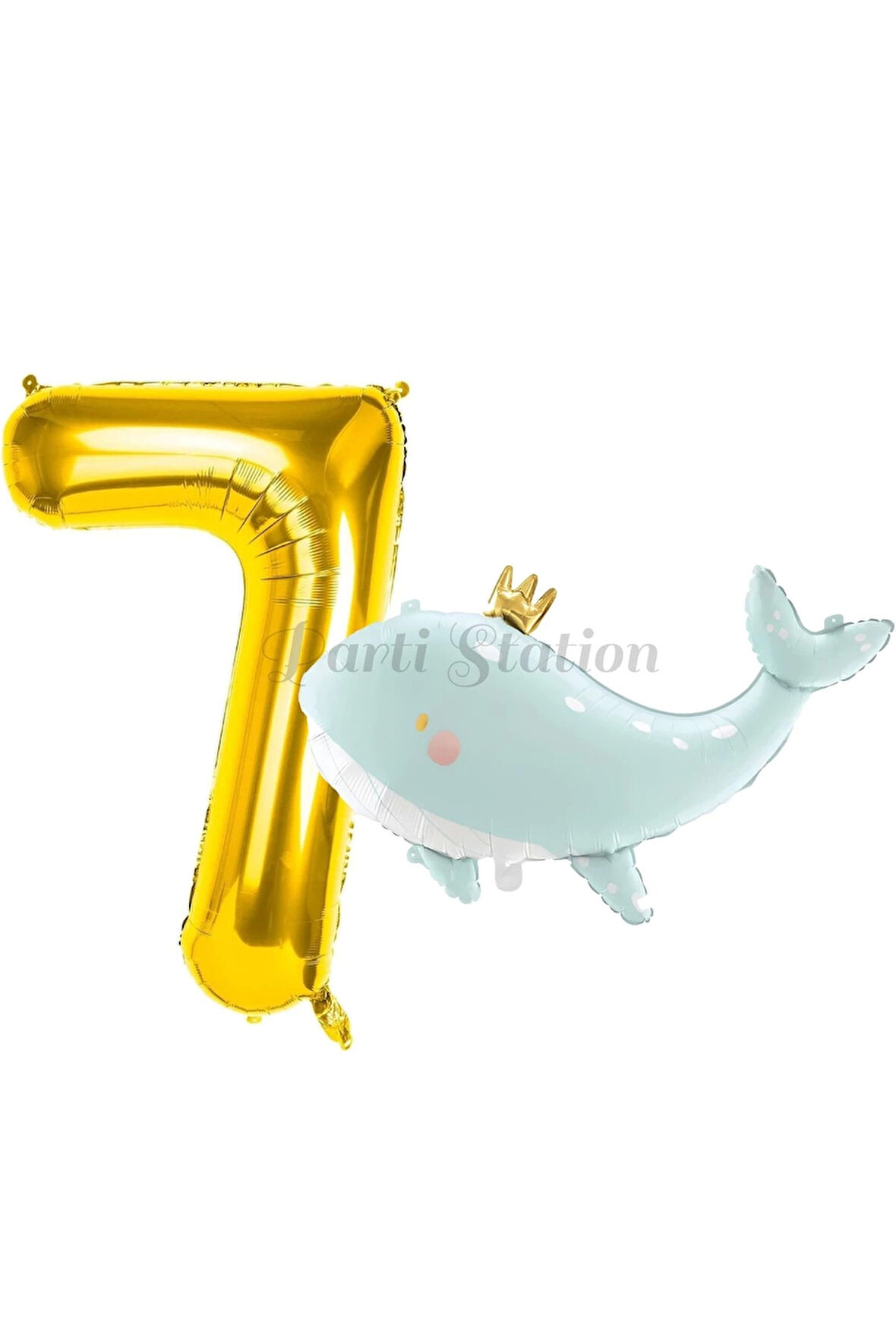 Sevimli Yeşil Balina 6 Yaş Balon Set Deniz Okyanus Canlıları Konsept Balon ve Gold Rakam Balon