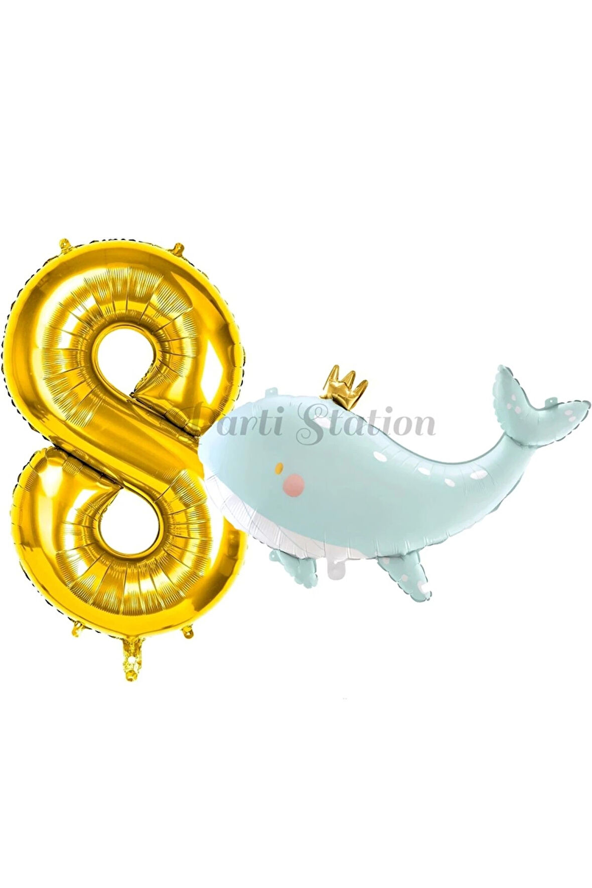 Sevimli Yeşil Balina 6 Yaş Balon Set Deniz Okyanus Canlıları Konsept Balon ve Gold Rakam Balon