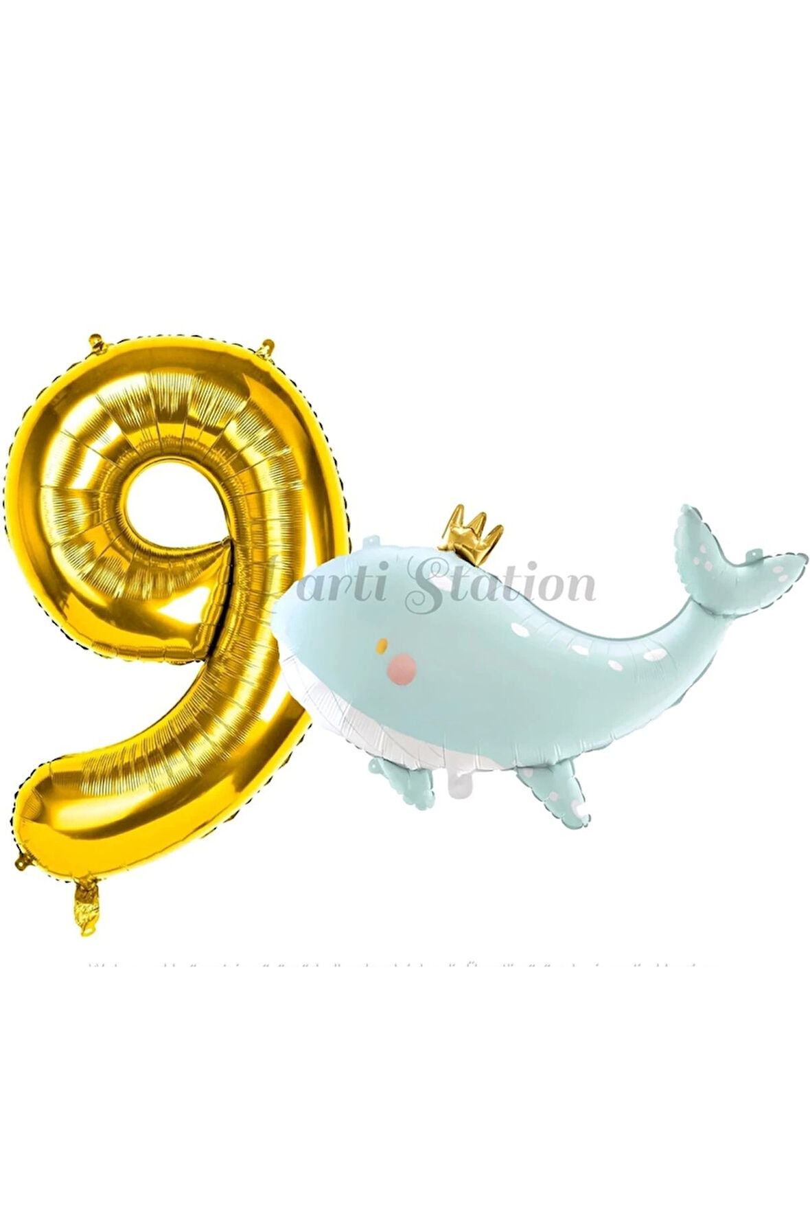 Sevimli Yeşil Balina 6 Yaş Balon Set Deniz Okyanus Canlıları Konsept Balon ve Gold Rakam Balon