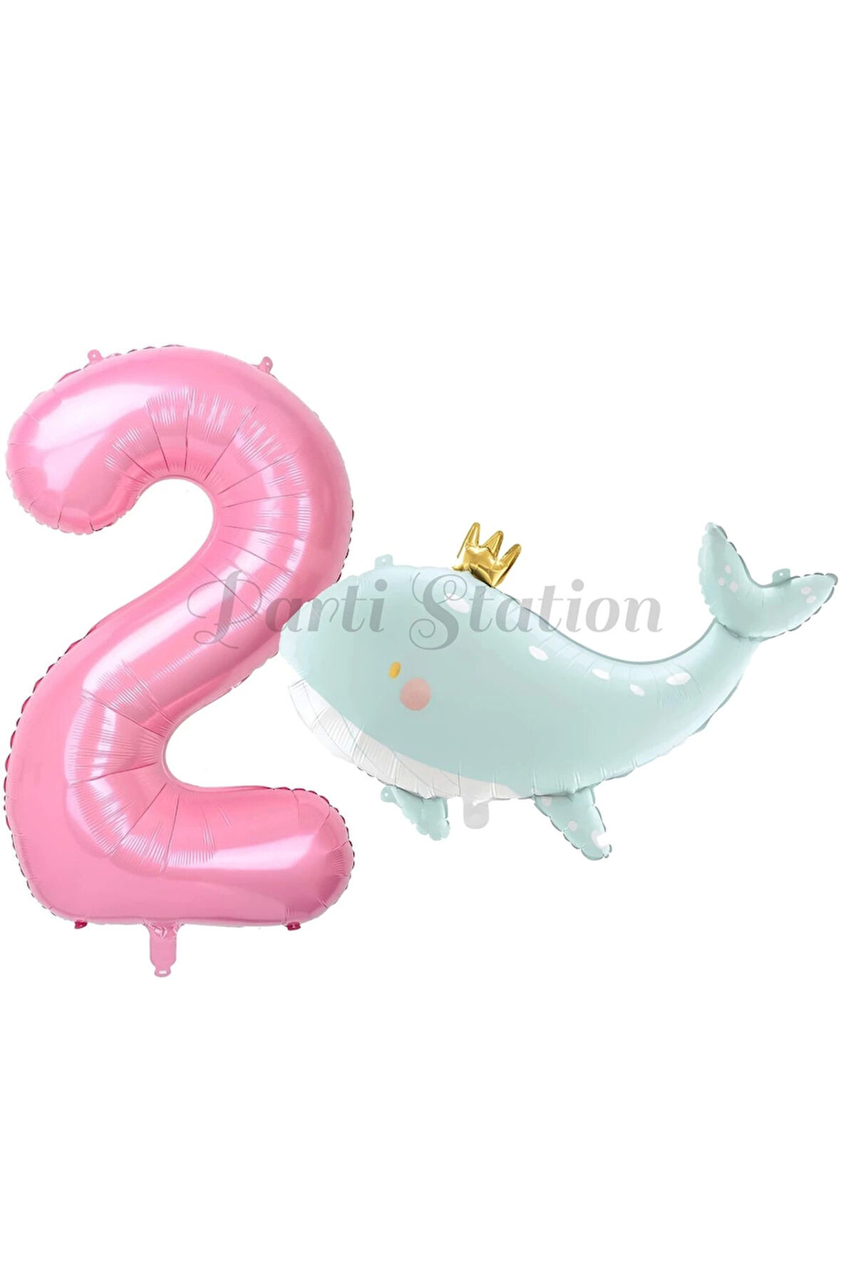 Sevimli Yeşil Balina 7 Yaş Balon Set Deniz Okyanus Canlıları Konsept Balon ve Pembe Rakam Balon