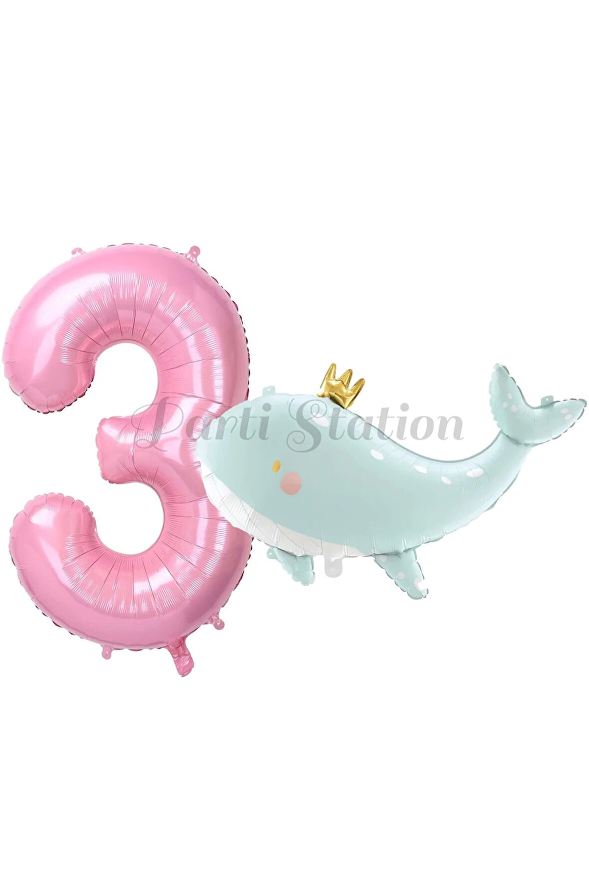 Sevimli Yeşil Balina 7 Yaş Balon Set Deniz Okyanus Canlıları Konsept Balon ve Pembe Rakam Balon