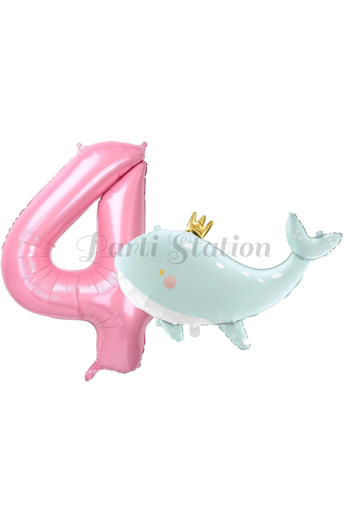 Sevimli Yeşil Balina 7 Yaş Balon Set Deniz Okyanus Canlıları Konsept Balon ve Pembe Rakam Balon