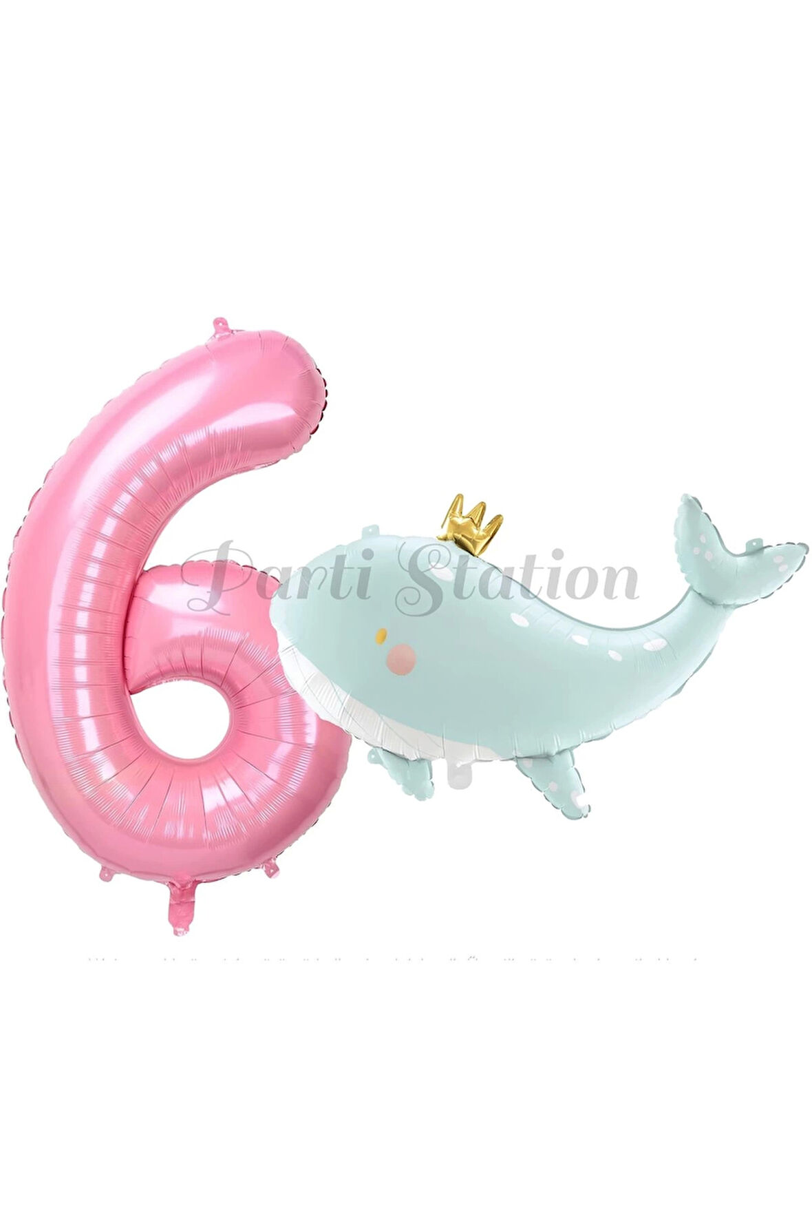 Sevimli Yeşil Balina 7 Yaş Balon Set Deniz Okyanus Canlıları Konsept Balon ve Pembe Rakam Balon