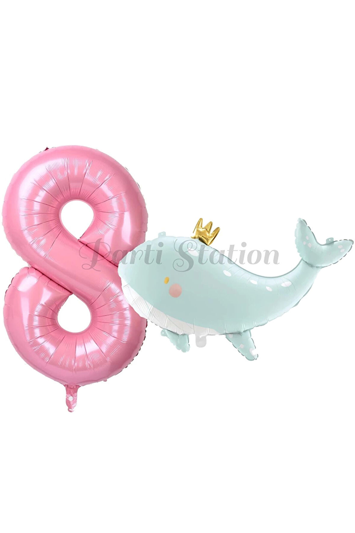 Sevimli Yeşil Balina 7 Yaş Balon Set Deniz Okyanus Canlıları Konsept Balon ve Pembe Rakam Balon