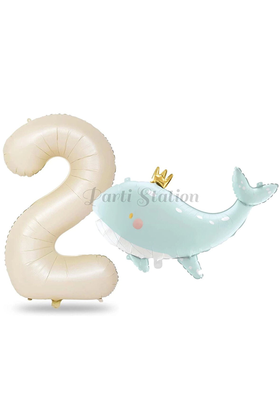 Sevimli Yeşil Balina 5 Yaş Balon Set Deniz Okyanus Canlıları Konsept Balon ve Krem Rakam Balon