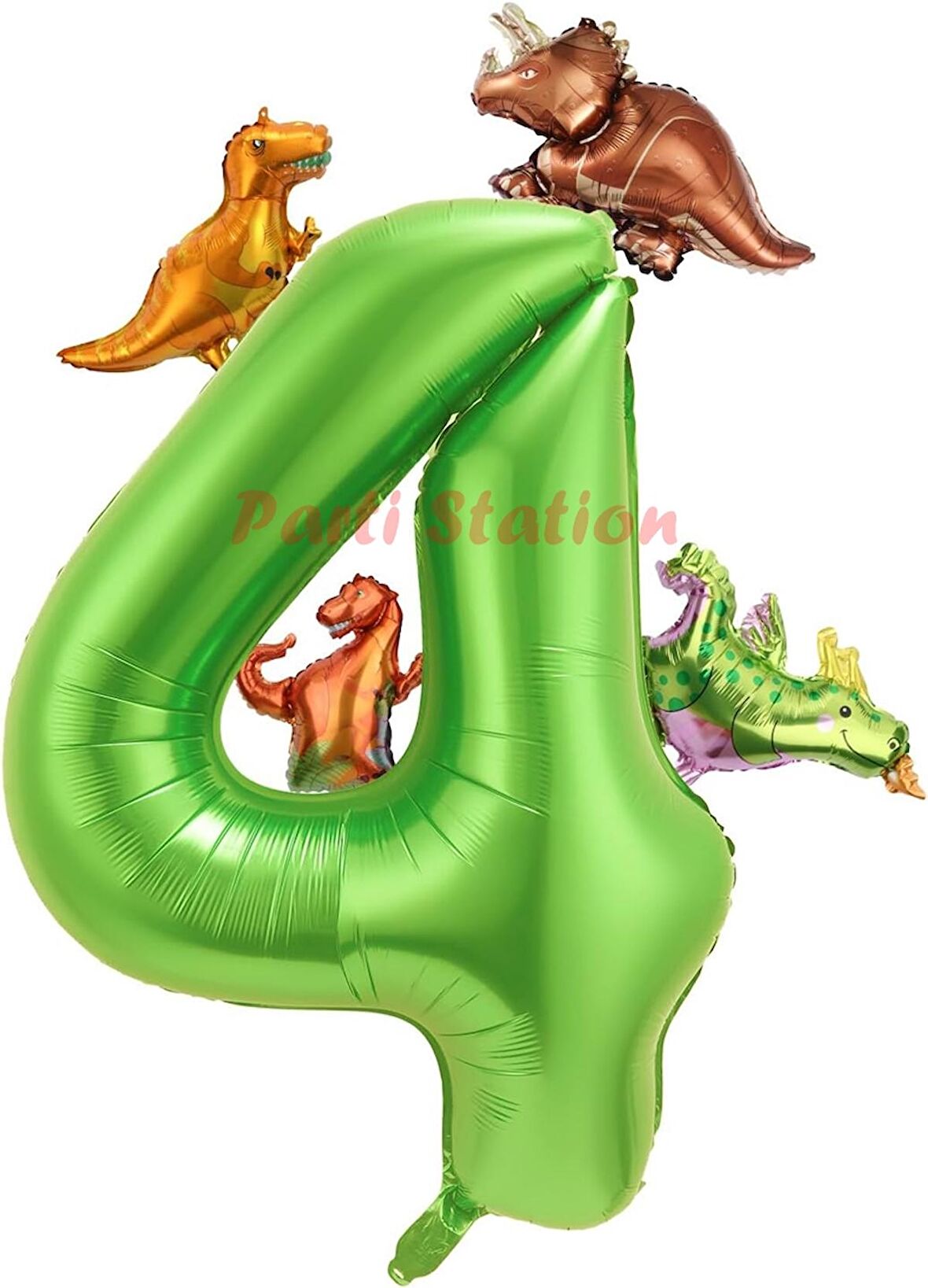Dinozor Konsept Yeşil Rakam 4 Yaş Balon 100 cm Yeşil Renk Dinazor Yaş Balon Uçan Helyum Sayı Balon