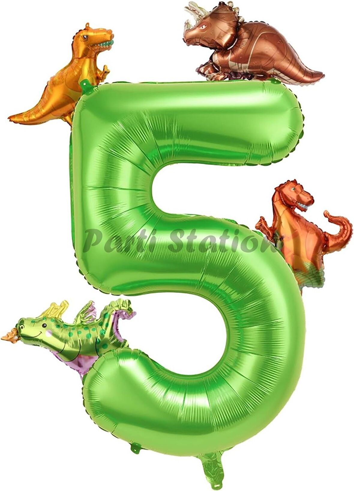Dinozor Konsept Yeşil Rakam 5 Yaş Balon 100 cm Yeşil Renk Dinazor Yaş Balon Uçan Helyum Sayı Balon
