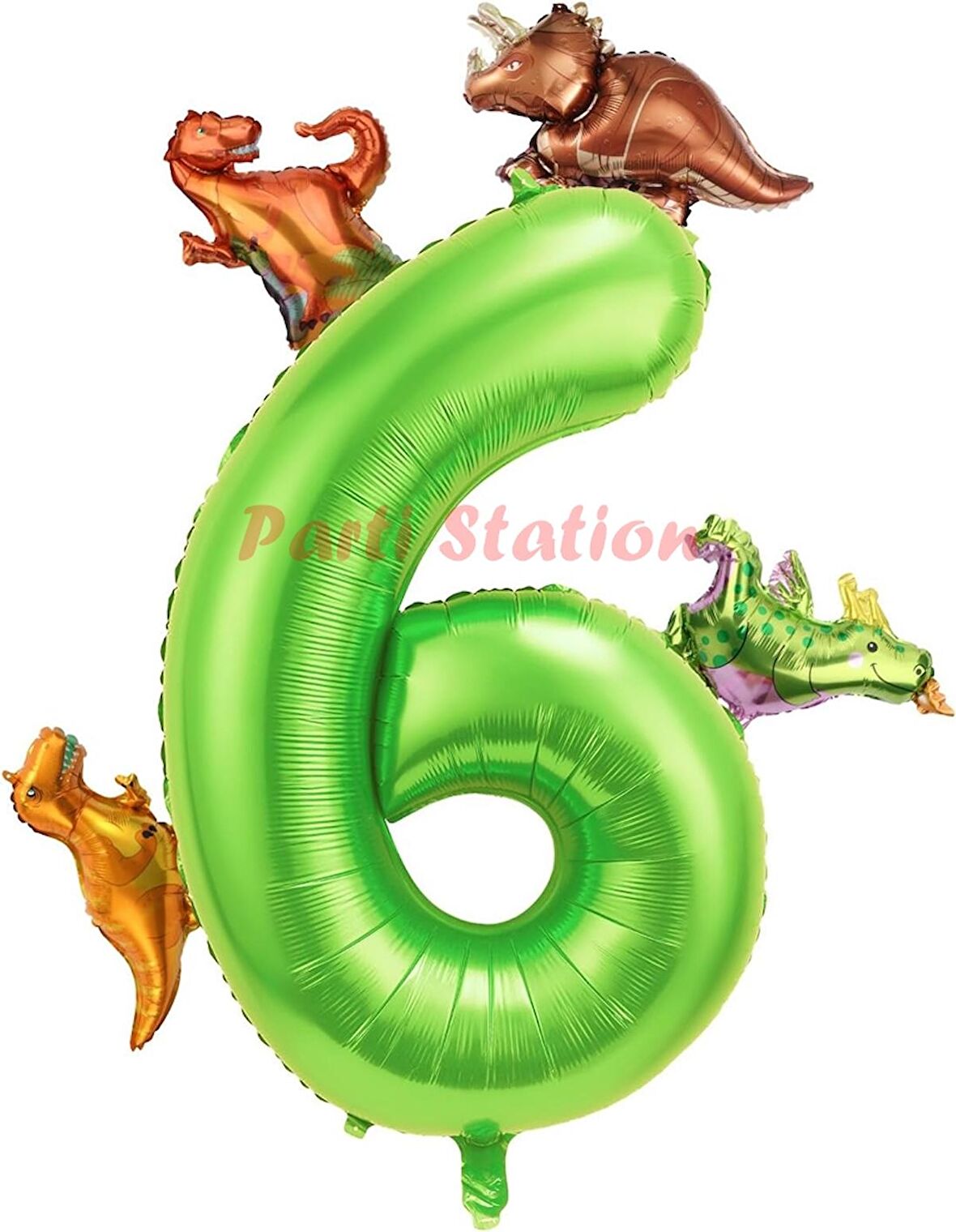 Dinozor Konsept Yeşil Rakam 6 Yaş Balon 100 cm Yeşil Renk Dinazor Yaş Balon Uçan Helyum Sayı Balon