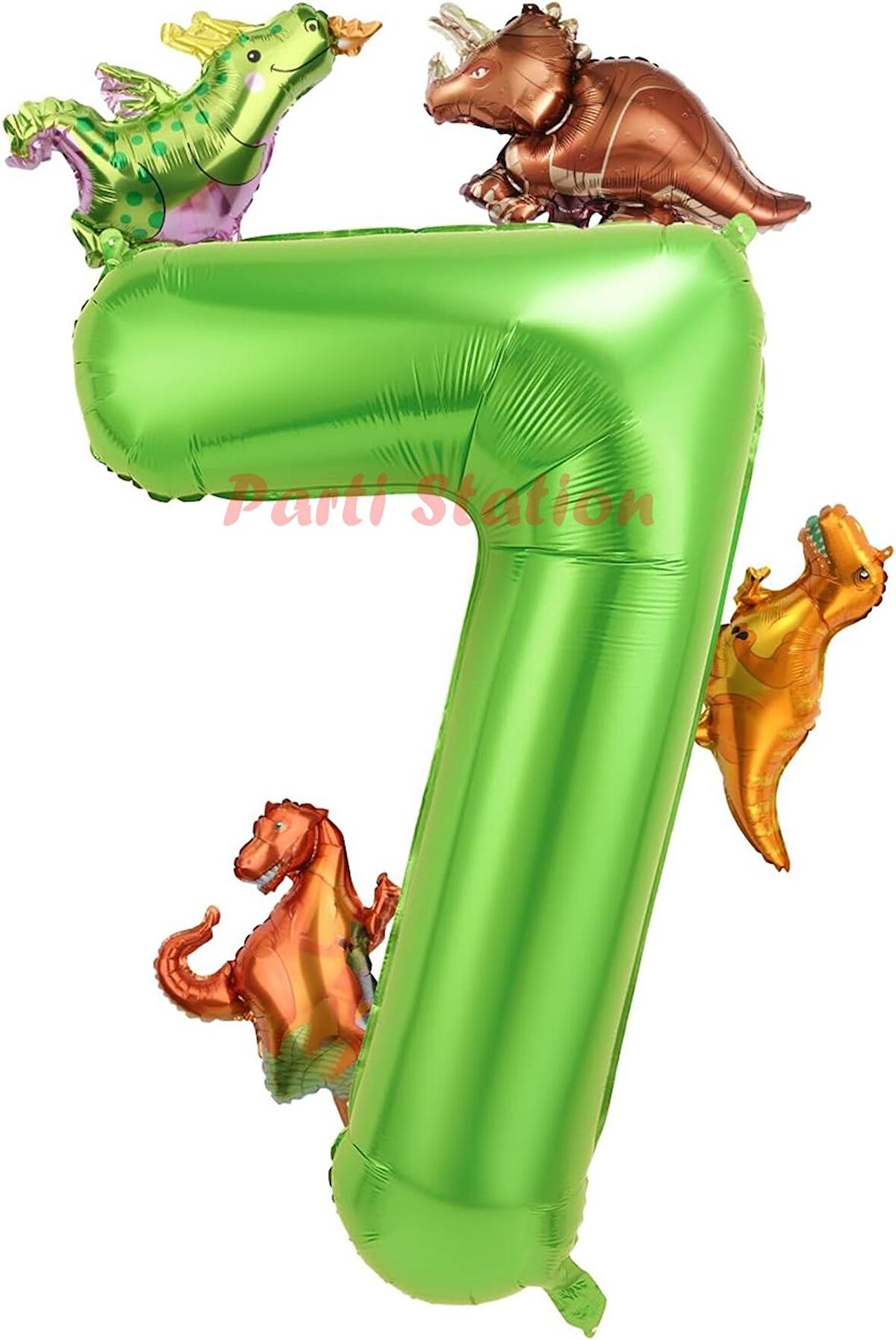 Dinozor Konsept Yeşil Rakam 7 Yaş Balon 100 cm Yeşil Renk Dinazor Yaş Balon Uçan Helyum Sayı Balon