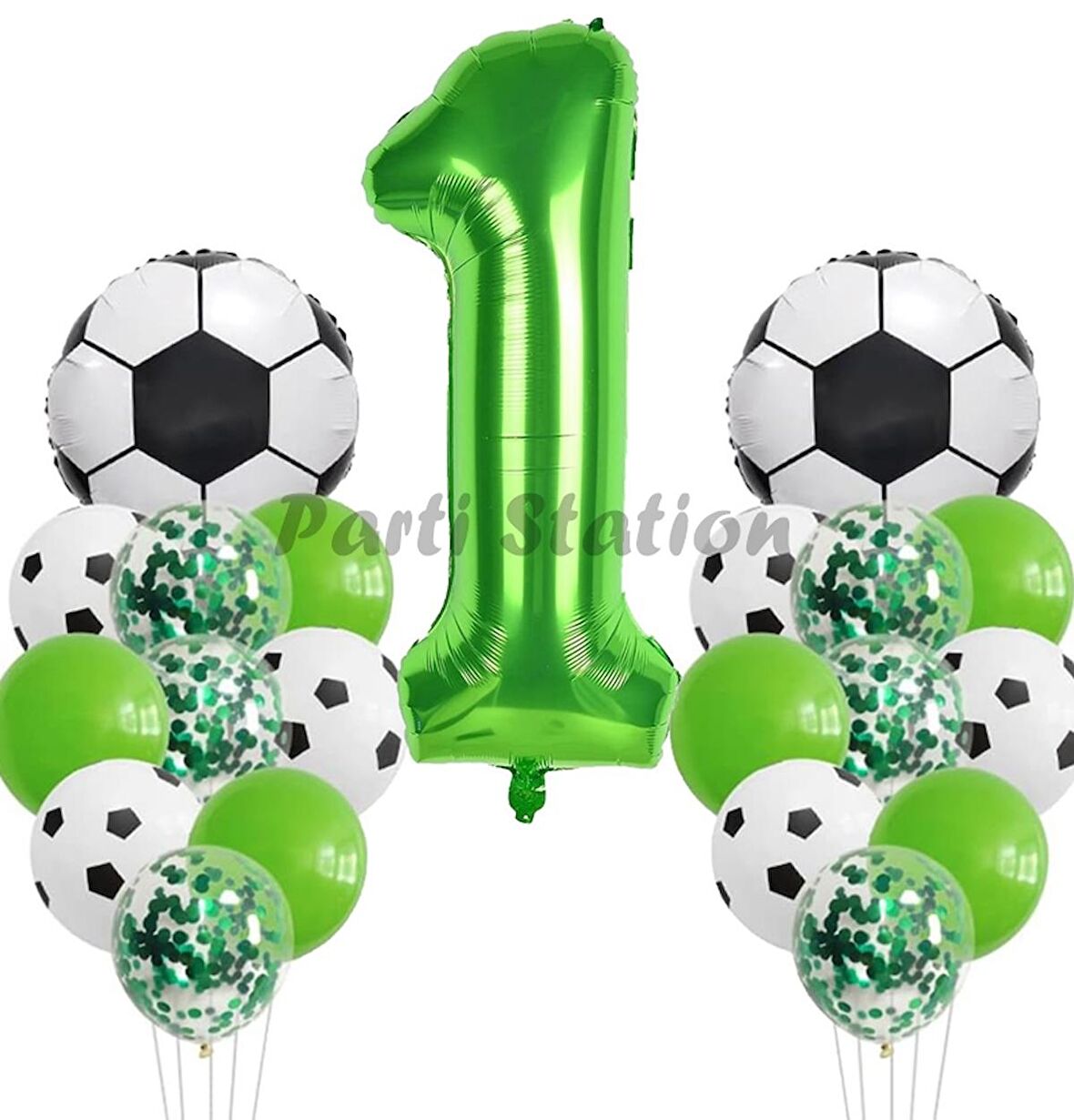 Futbol Maç Konsept Yeşil Rakam 1 Yaş Balon 100 cm Futbol Konsept Yeşil Parti Doğum Günü Balon Seti