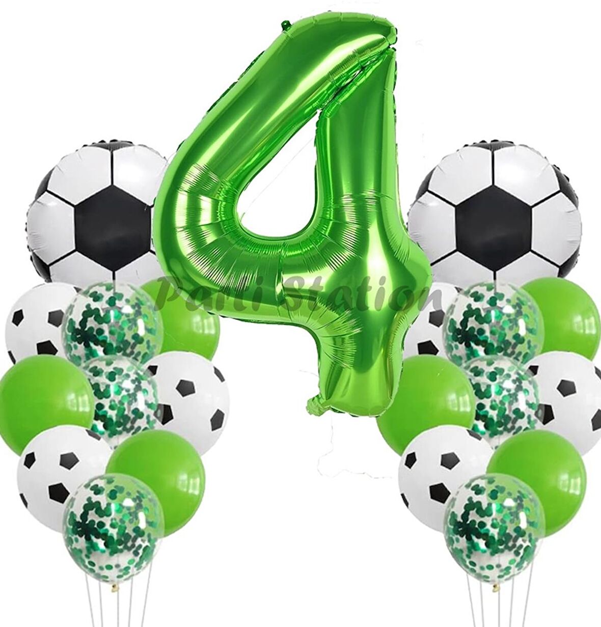Futbol Maç Konsept Yeşil Rakam 4 Yaş Balon 100 cm Futbol Konsept Yeşil Parti Doğum Günü Balon Seti