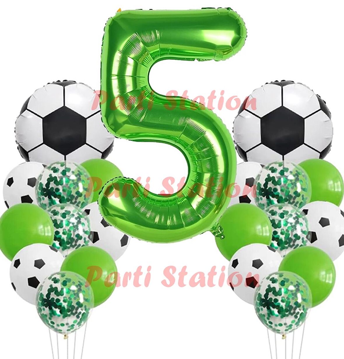 Futbol Maç Konsept Yeşil Rakam 5 Yaş Balon 100 cm Futbol Konsept Yeşil Parti Doğum Günü Balon Seti
