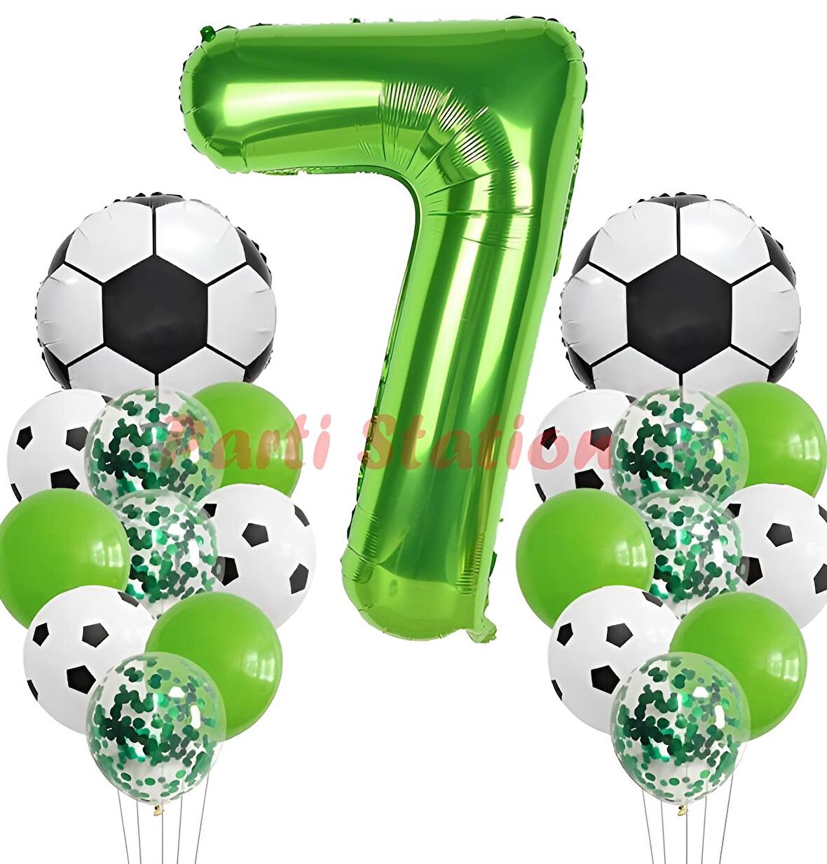 Futbol Maç Konsept Yeşil Rakam 7 Yaş Balon 100 cm Futbol Konsept Yeşil Parti Doğum Günü Balon Seti