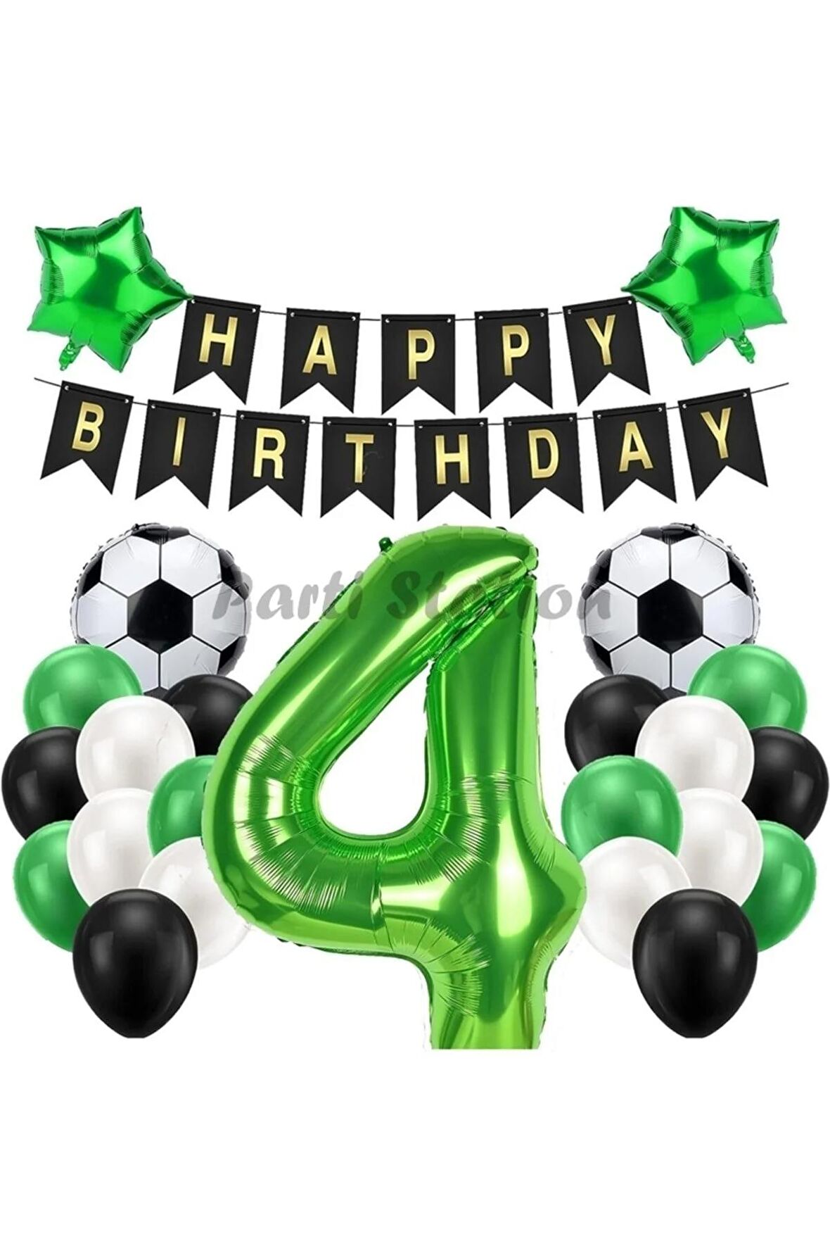 Futbol Maç Konsept Yeşil Rakam 4 Yaş Balon Futbol Konsept Yeşil Parti Doğum Günü Balon Seti