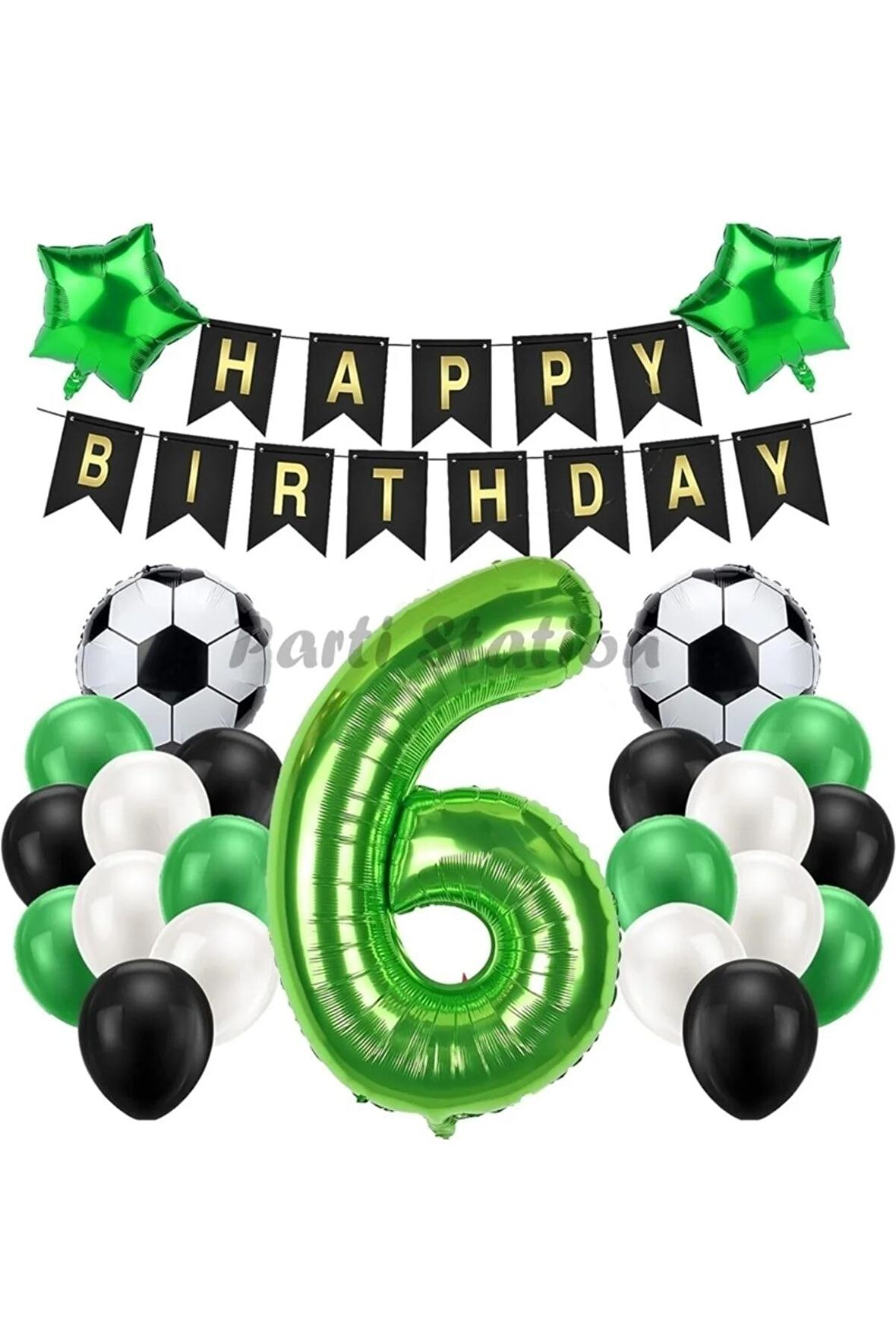 Futbol Maç Konsept Yeşil Rakam 6 Yaş Balon 76 Cm Futbol Konsept Yeşil Parti Doğum Günü Balon Seti