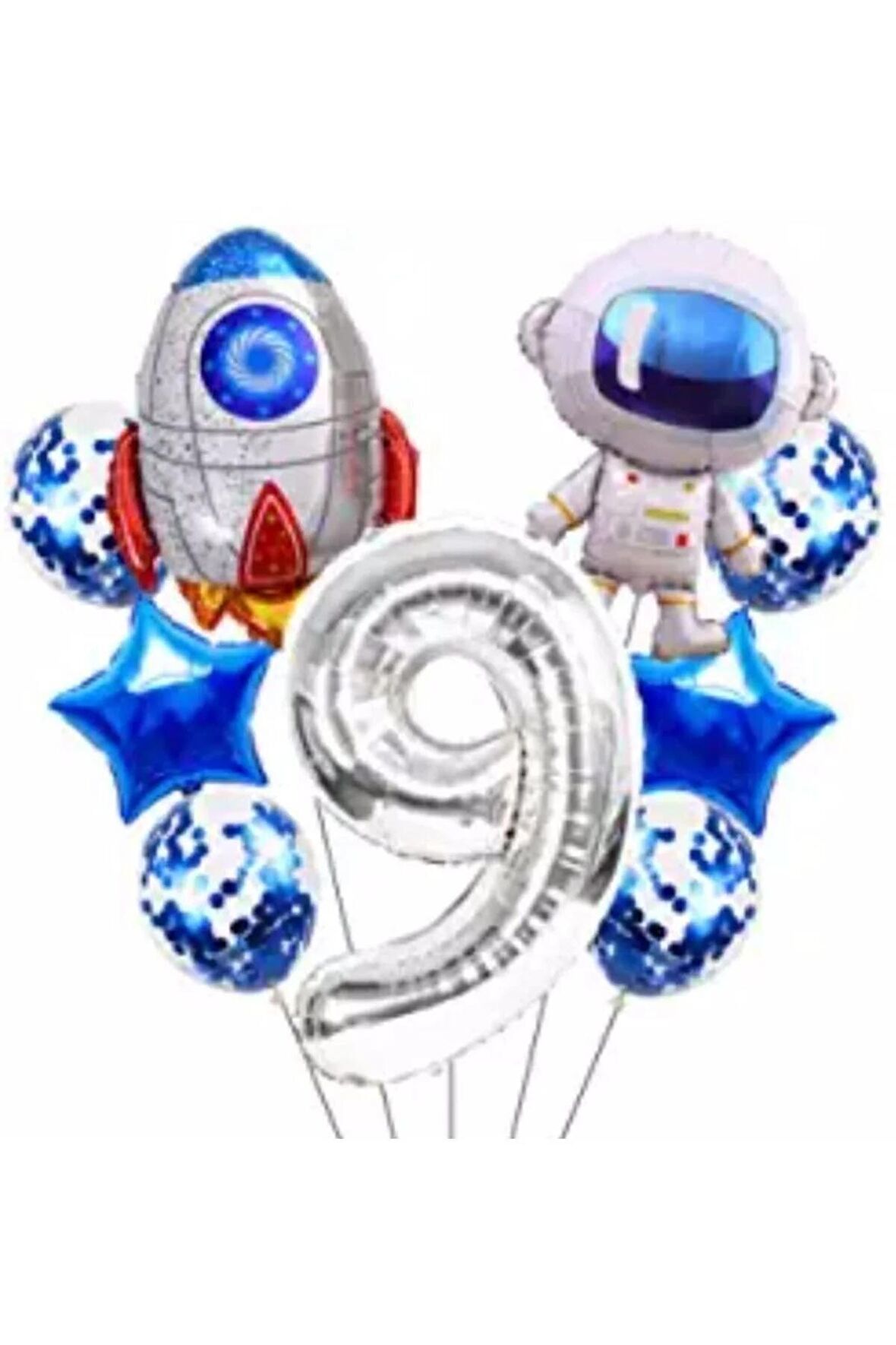 Uzay Kozmik Galaksi Astronot Roket 9 Yaş Balon Set Uzay Astronot Konsept Doğum Günü Set