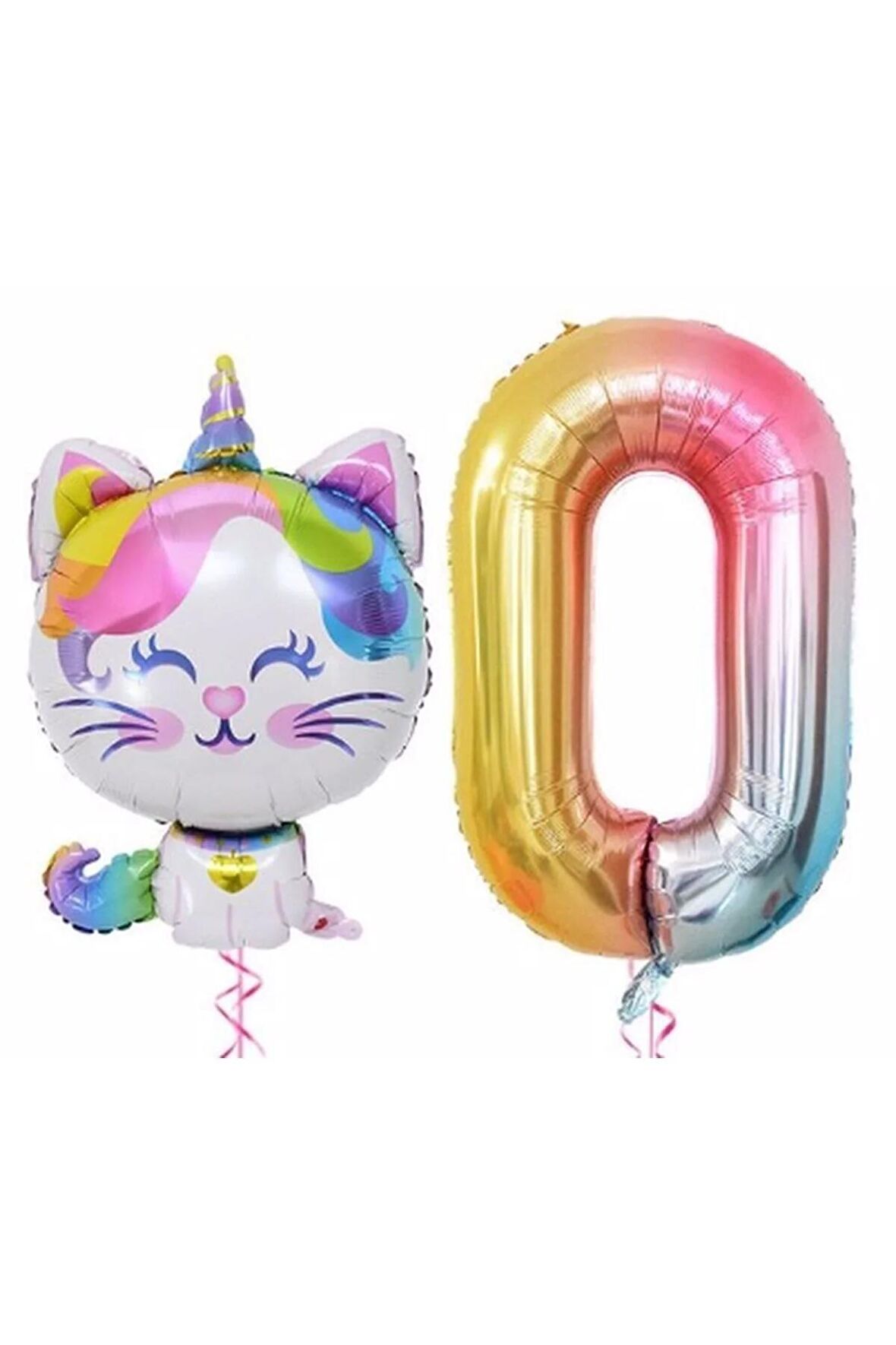 Unicorn Kedi 0 Yaş Balon Set Renkli Sayı Balon Folyo Set Konsept Doğum Günü Set Yaş Balon