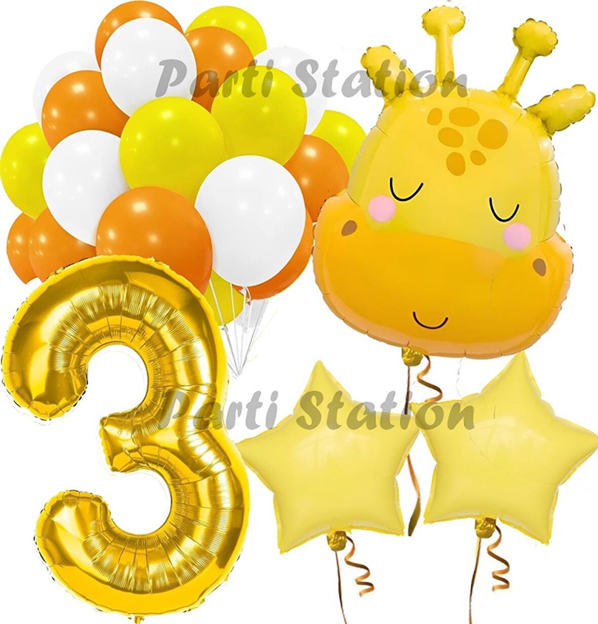 Sevimli Zürafa Konsept 3 Yaş Balon Set Safari Tema Zürafa Parti Doğum Günü Balon Set