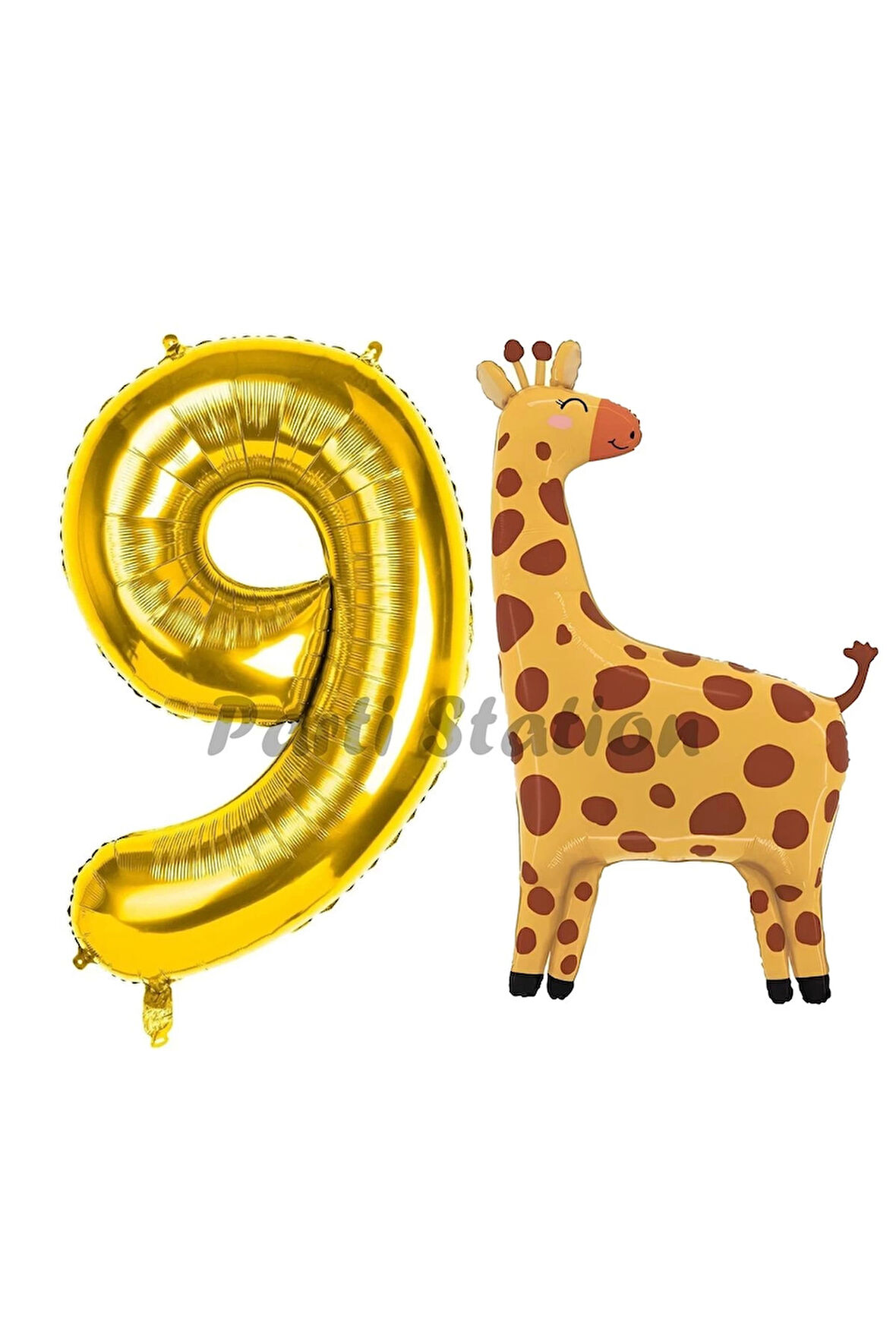 Safari Zürafa Balon 8 Yaş Balon Set Safari Konsept Sevimli Zürafa Balon ve Gold Renk Rakam Balon