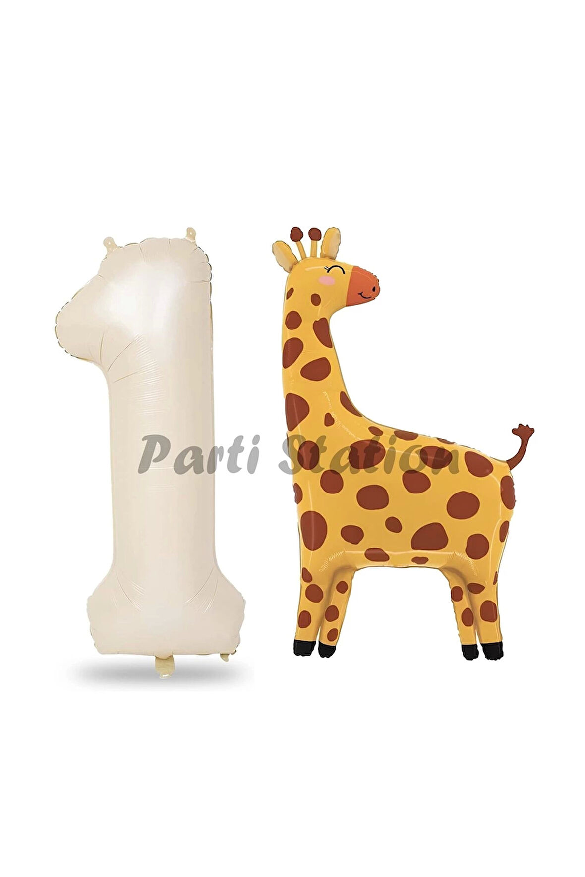 Safari Zürafa Balon 3 Yaş Balon Set Safari Konsept Sevimli Zürafa Balon ve Krem Renk Rakam Balon