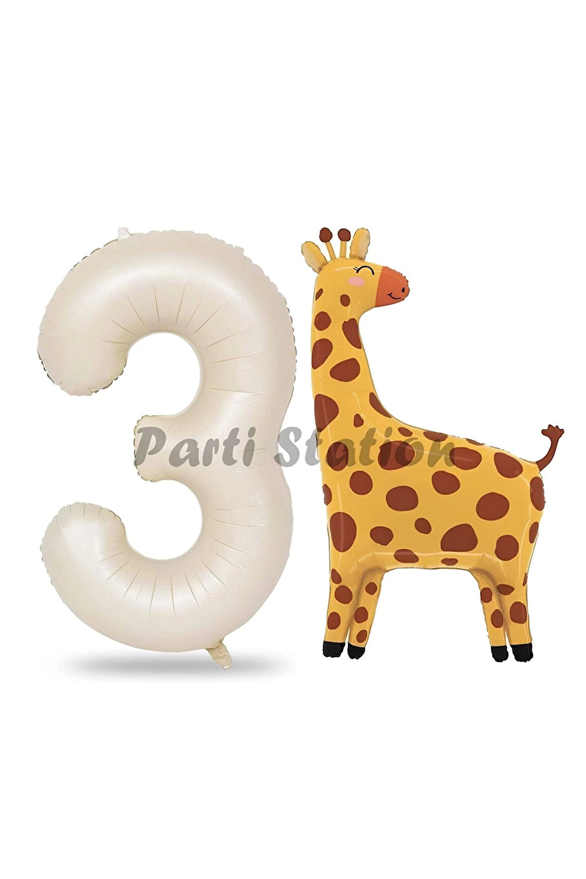 Safari Zürafa Balon 3 Yaş Balon Set Safari Konsept Sevimli Zürafa Balon ve Krem Renk Rakam Balon