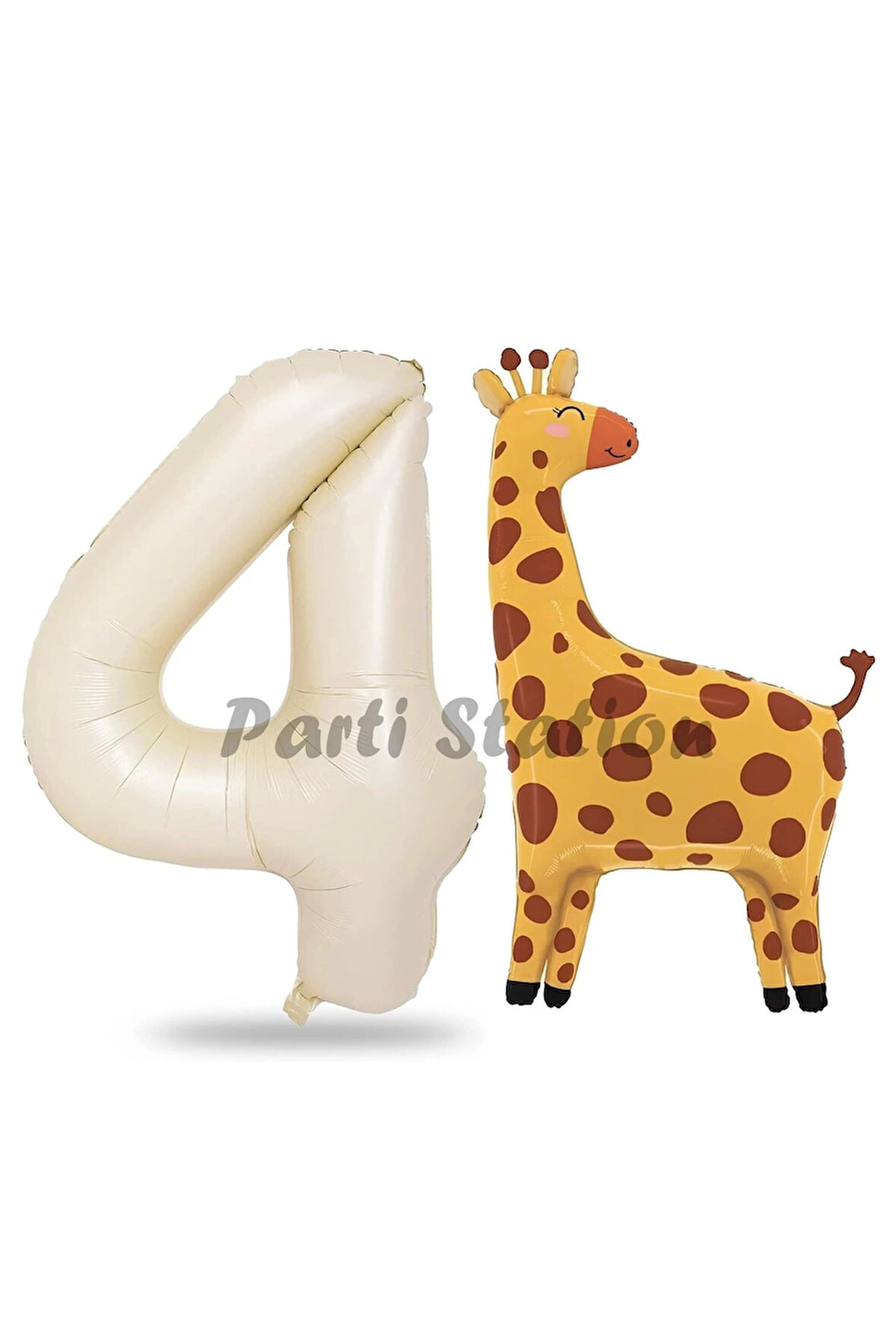 Safari Zürafa Balon 3 Yaş Balon Set Safari Konsept Sevimli Zürafa Balon ve Krem Renk Rakam Balon