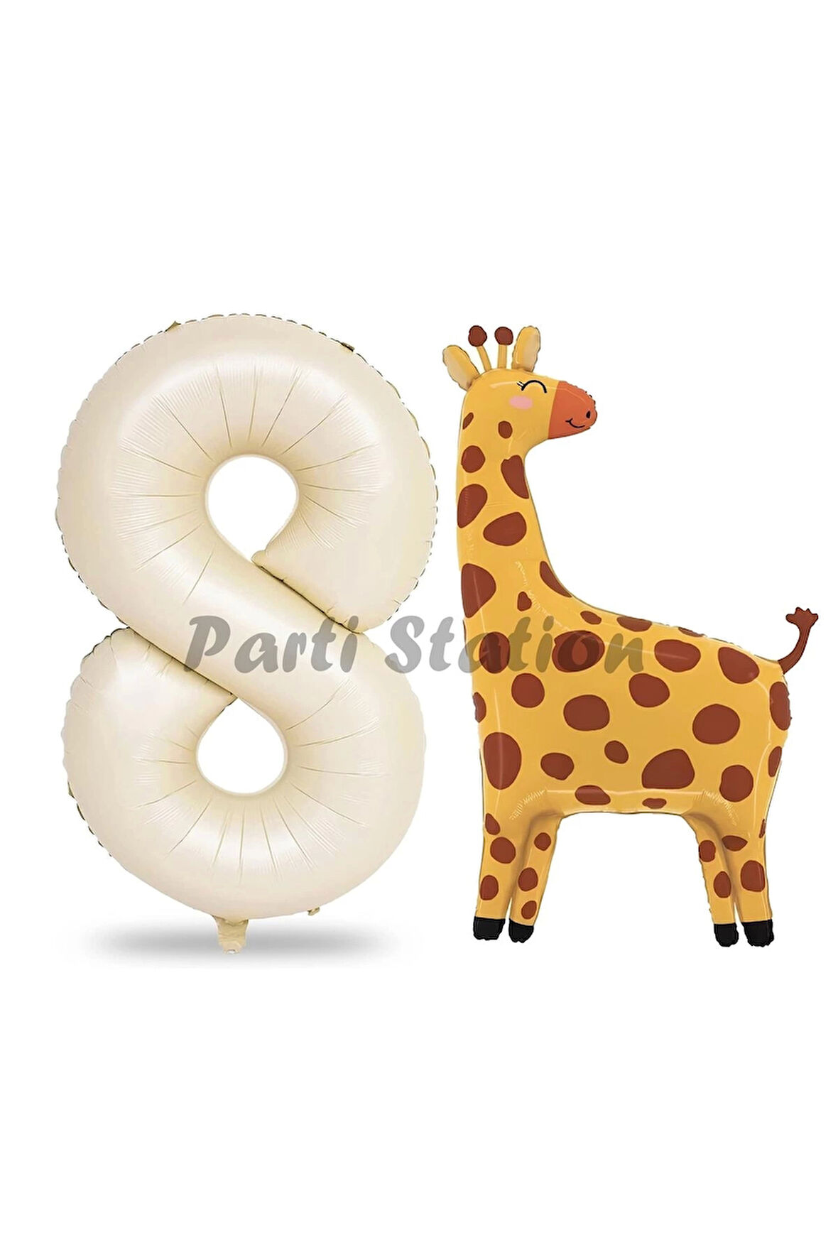 Safari Zürafa Balon 3 Yaş Balon Set Safari Konsept Sevimli Zürafa Balon ve Krem Renk Rakam Balon