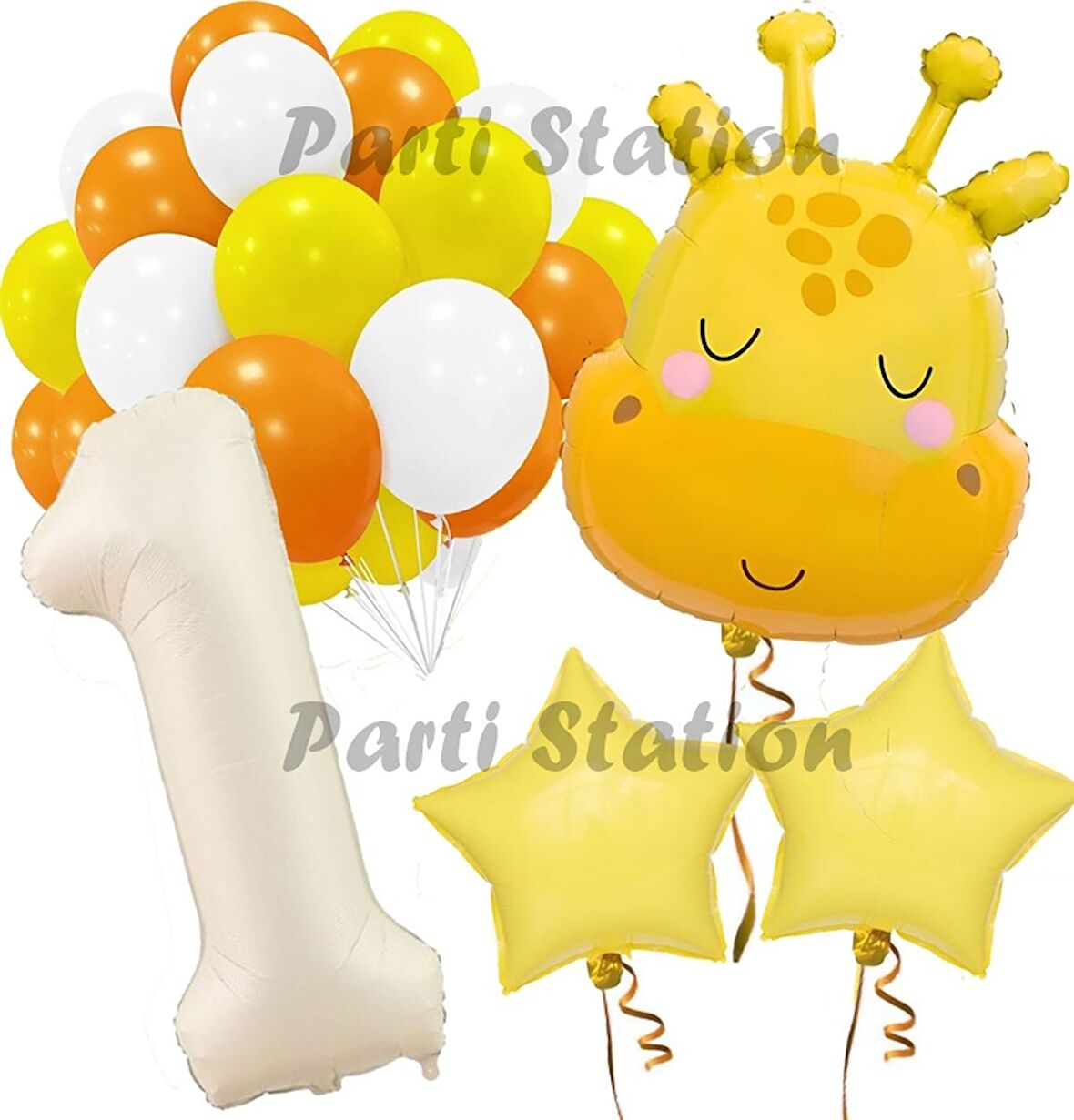 Safari Sevimli Zürafa Tema 1 Yaş Balon Set Safari Konsept Zürafa Parti Doğum Günü Balon Set