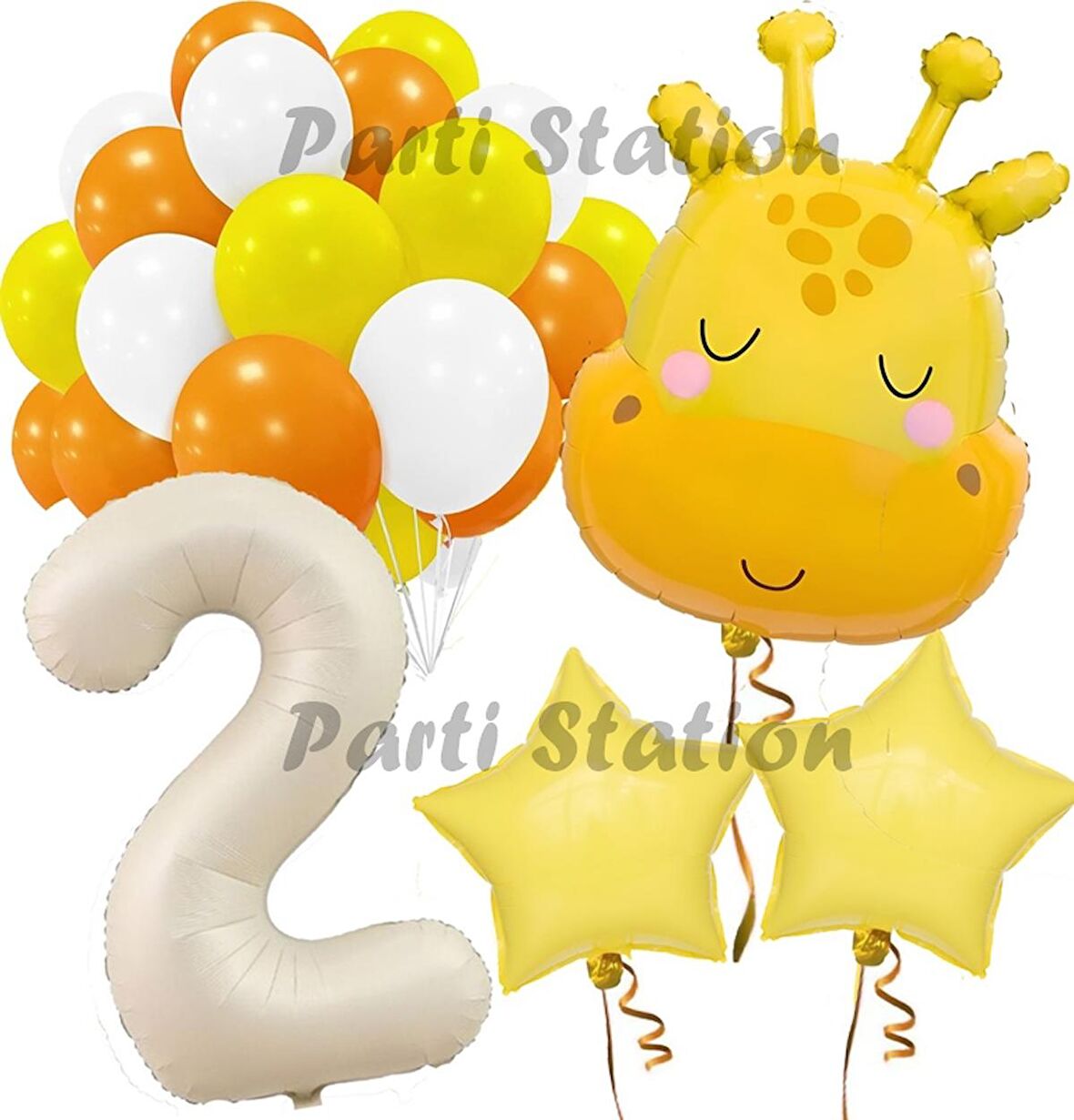 Safari Sevimli Zürafa Tema 2 Yaş Balon Set Safari Konsept Zürafa Parti Doğum Günü Balon Set