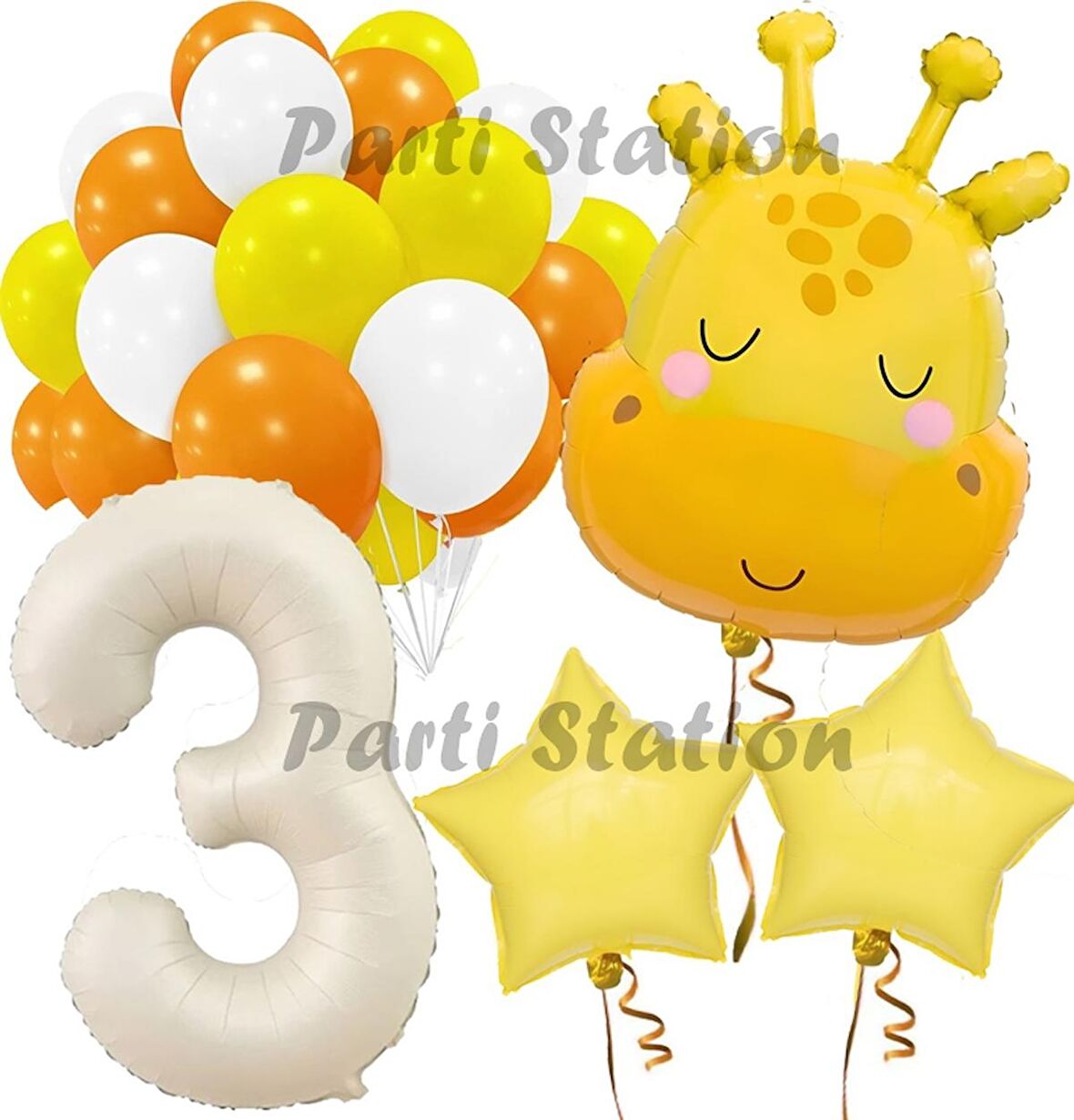 Safari Sevimli Zürafa Tema 3 Yaş Balon Set Safari Konsept Zürafa Parti Doğum Günü Balon Set
