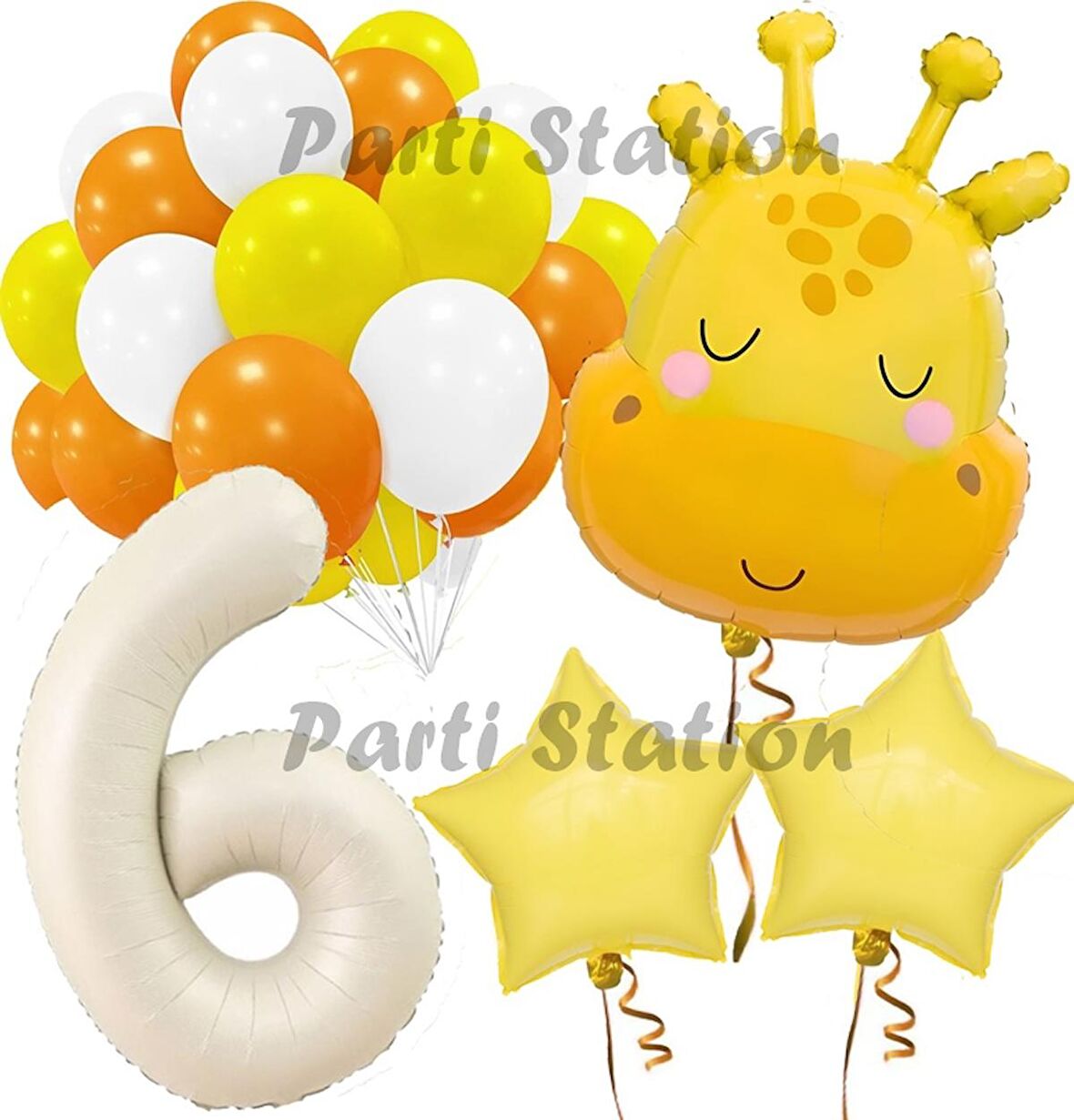 Safari Sevimli Zürafa Tema 6 Yaş Balon Set Safari Konsept Zürafa Parti Doğum Günü Balon Set