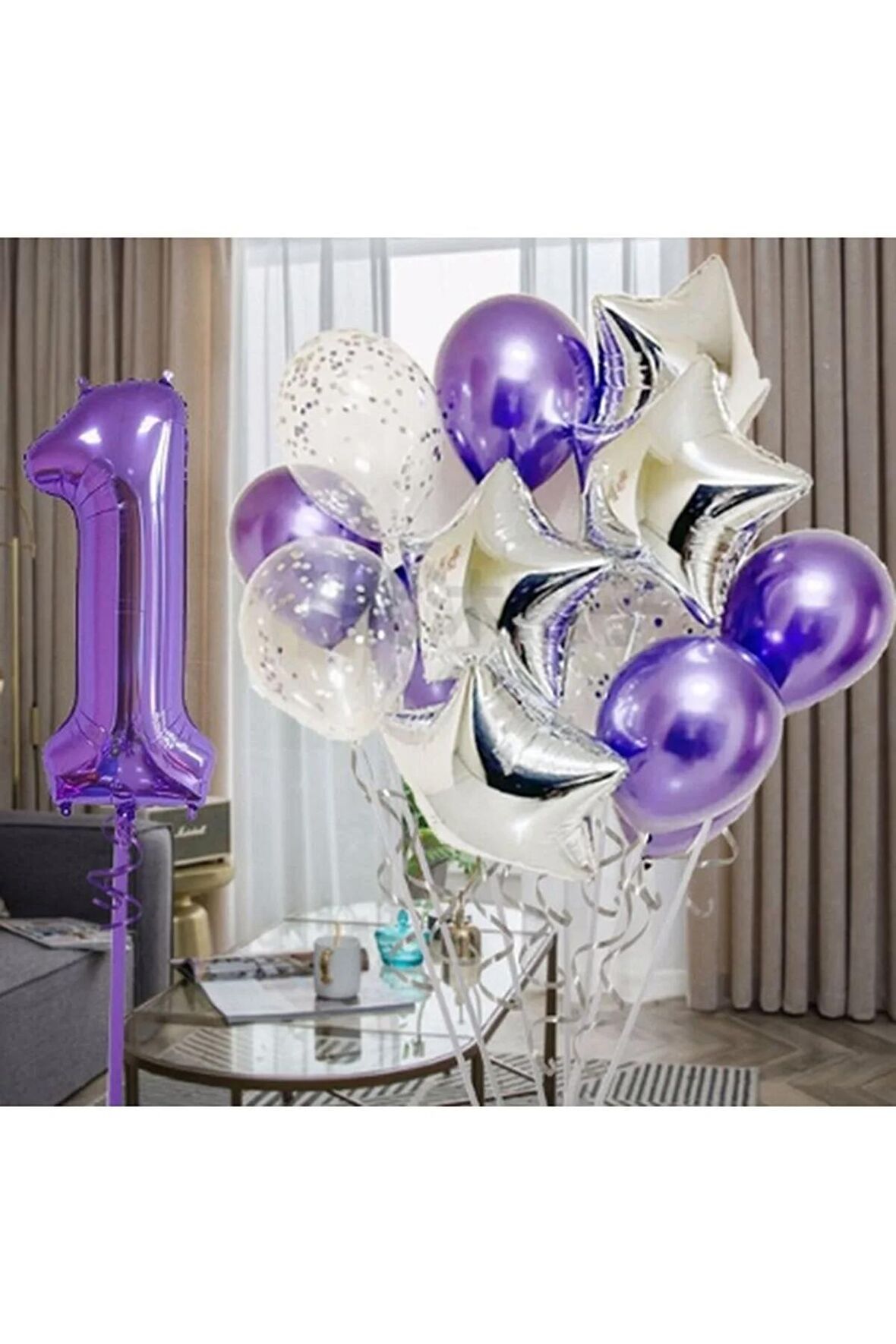 Mor 1 Yaş Balon Seti Mor Renk Rakam Balon Set Doğum Günü Parti Mor Renk Helyum Balon Mor Rakam Balon