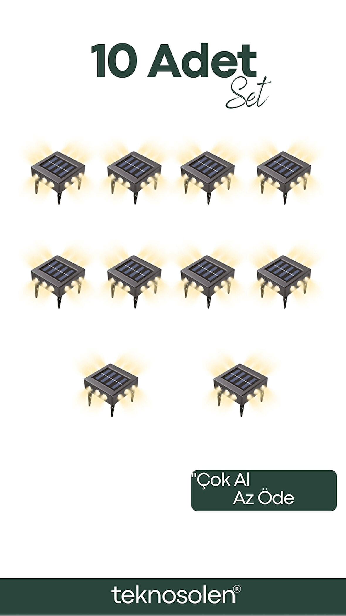Solar Led Bahçe Lambası - Çim Alan Aydınlatma - Duvar Lambası 10'lu Set
