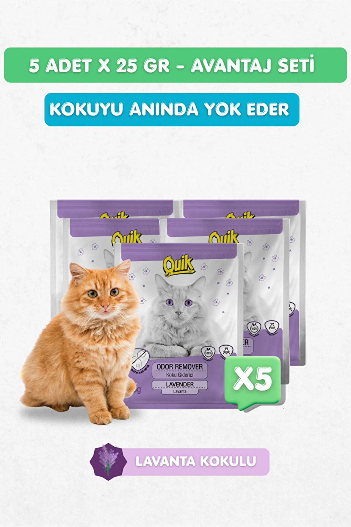 5li Set - Kedi Kumu Koku Giderici Lavanta Kokulu 25gr x 5