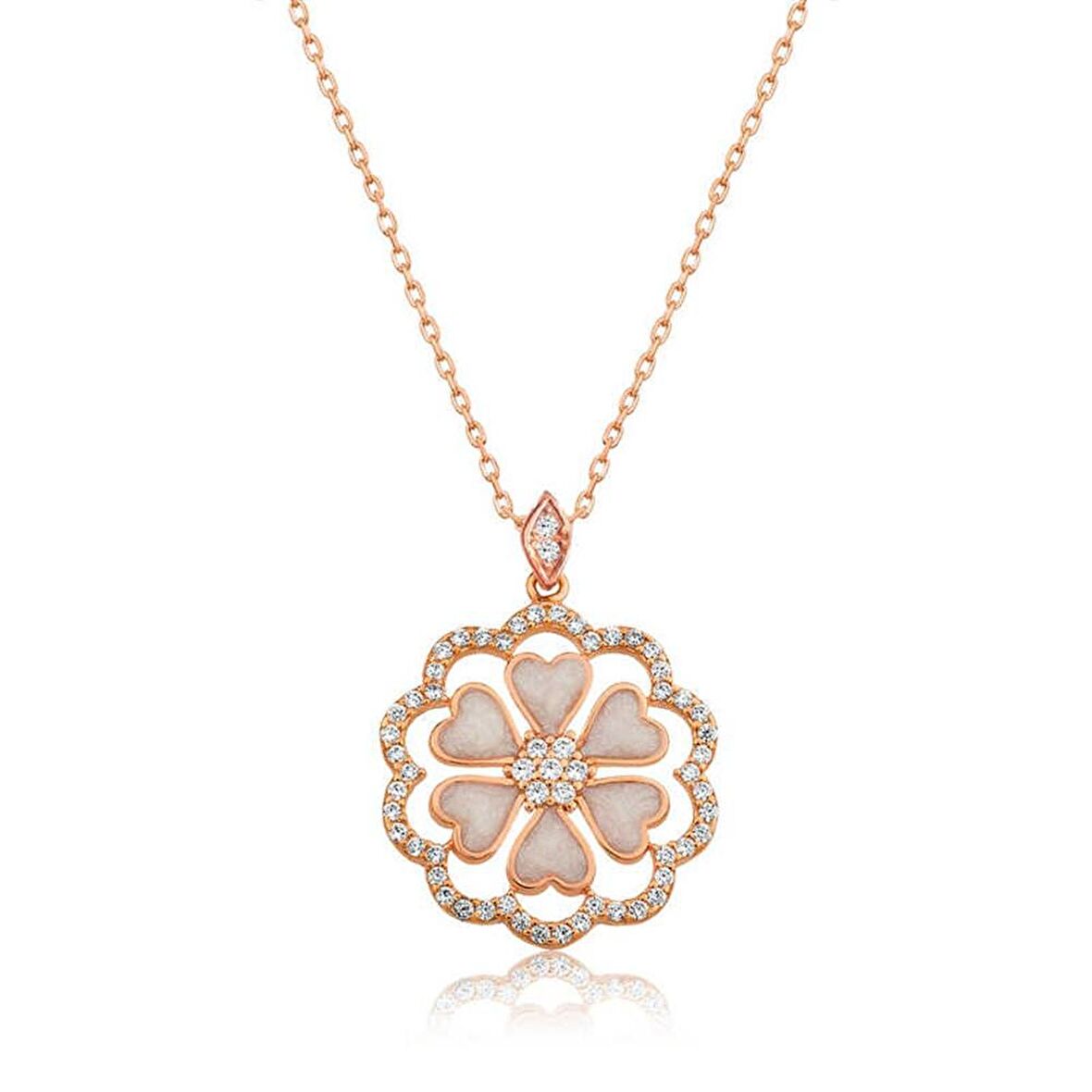 Gümüş Kalp Çiçek Kadın Kolye 