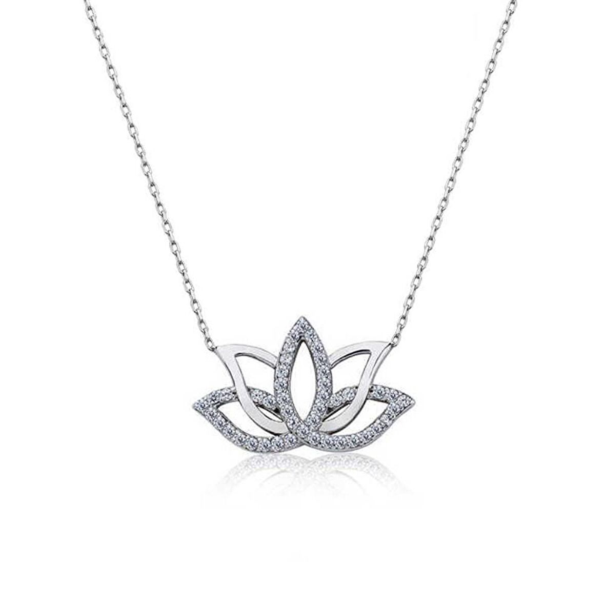Gümüş Lotus Çiçeği Kolye 