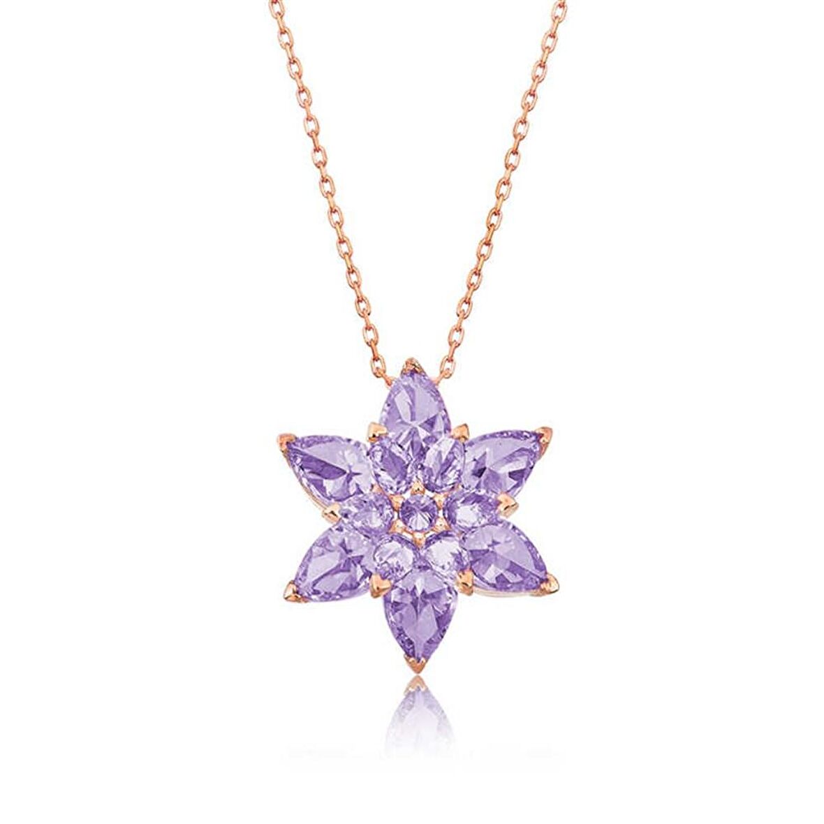 Gümüş Lila Lotus Çiçeği Kolye 