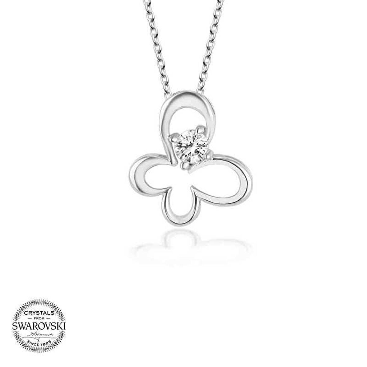 Swarovski Taşlı Gümüş Kelebek Kadın Kolye