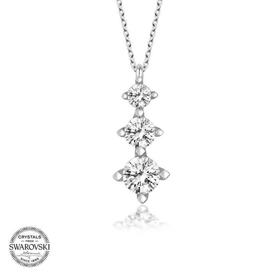 Swarovski Taşlı Gümüş Üçtaş Tektaş Kadın Kolye