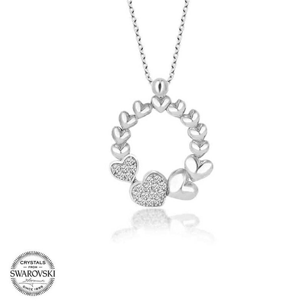 Swarovski Taşlı Gümüş Çember Kalp Kadın Kolye